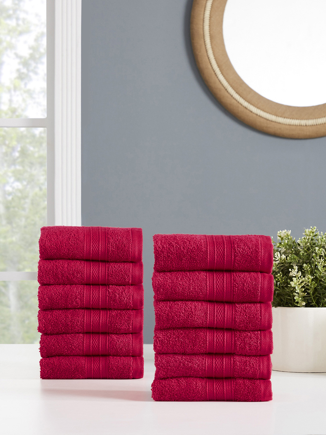 Buy MYTRIDENT Red Set Of 12 500 GSM Pure Cotton Face Towels Face