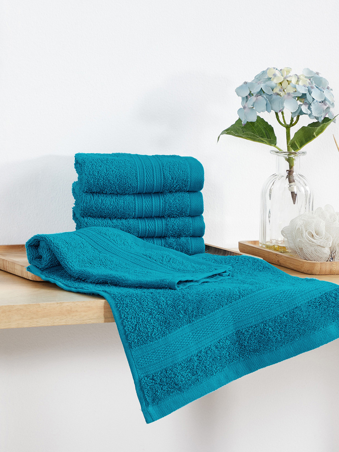 Buy MYTRIDENT Set Of 6 Teal 500 GSM Cotton Face Towels Face Towels
