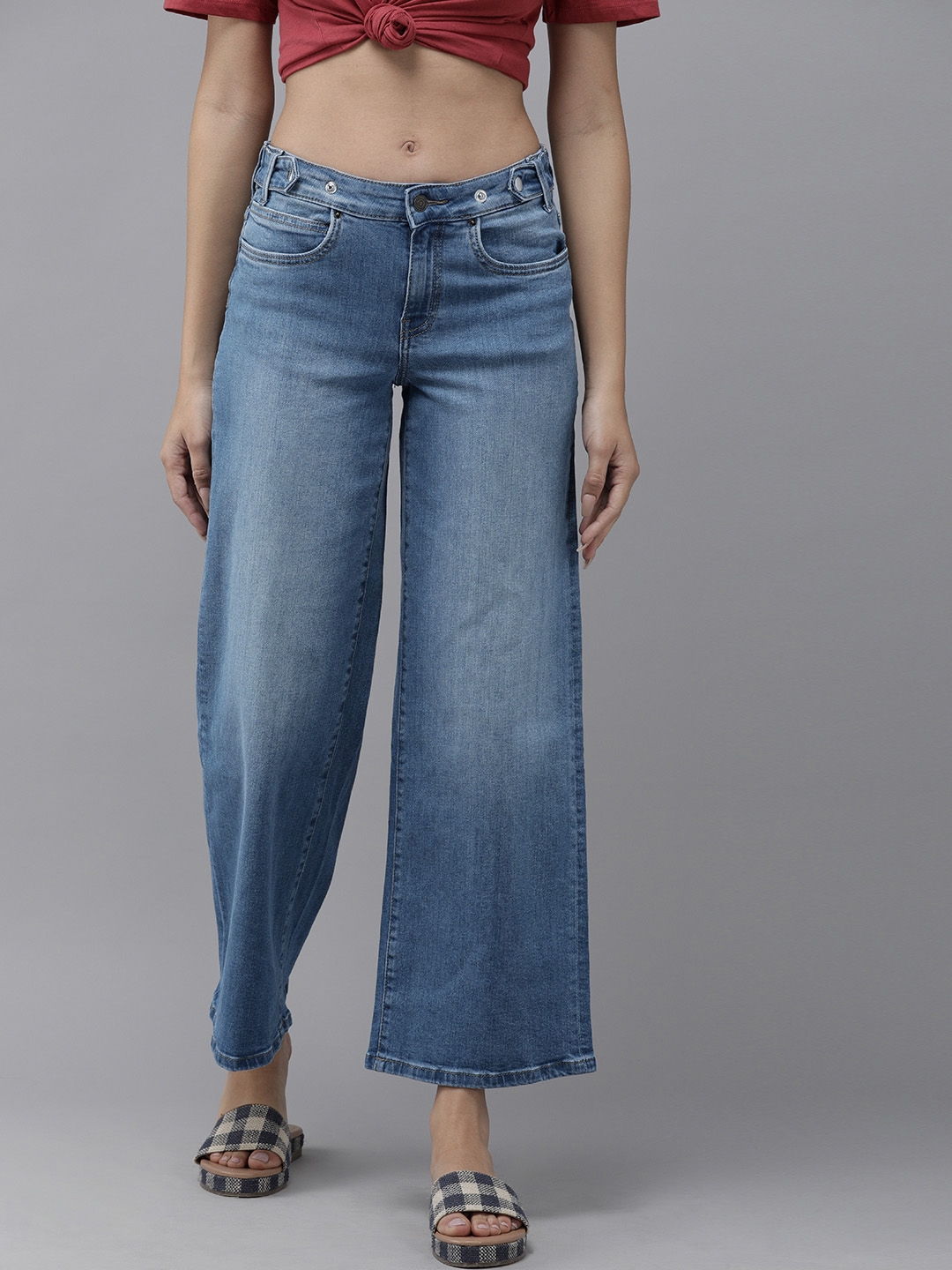 Buy Vero Moda Women Blue Wide Leg Light Fade Stretchable Jeans - Jeans ...