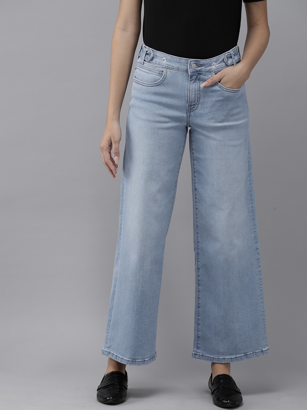 Buy Vero Moda Women Blue Wide Leg Heavy Fade Stretchable Jeans - Jeans ...