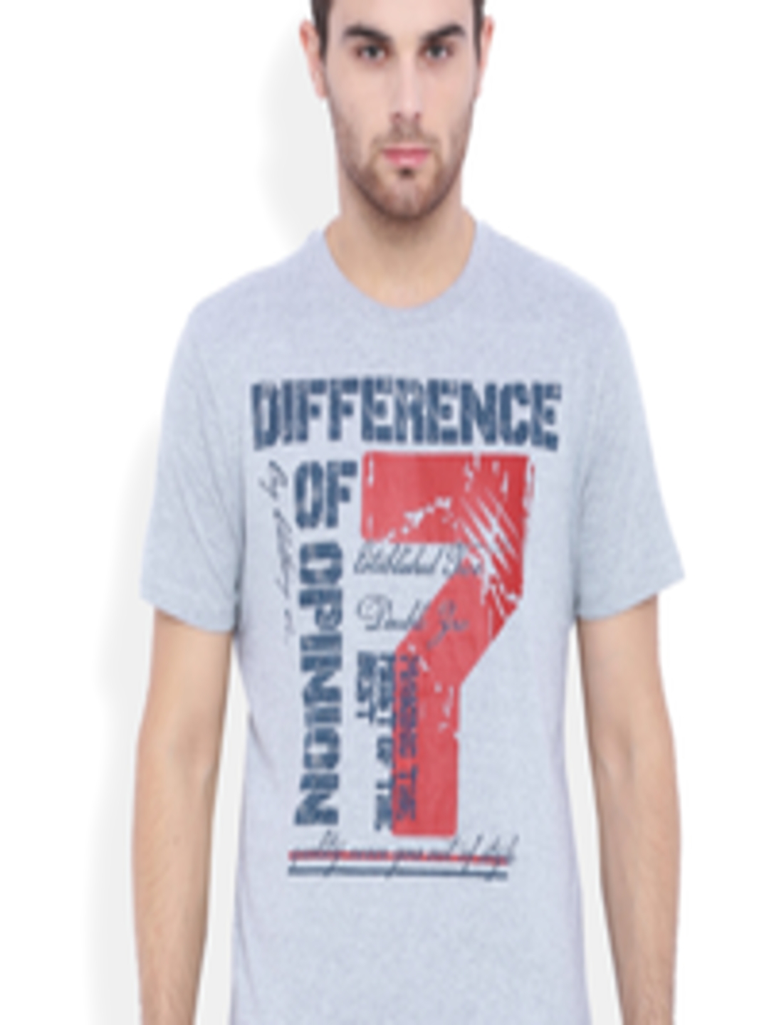 Buy Difference Of Opinion Grey Melange Printed Pure Cotton T Shirt ...