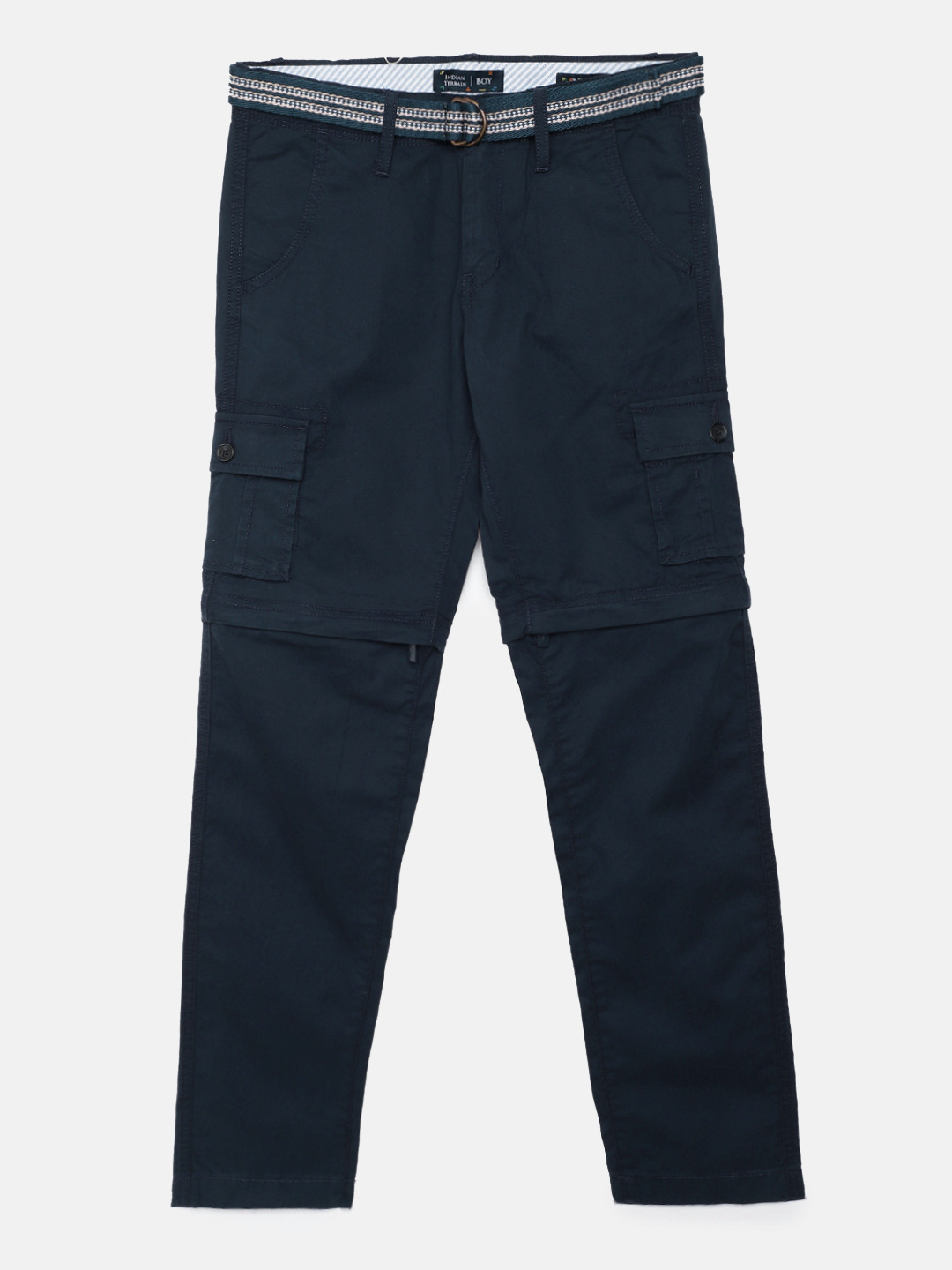 Buy Indian Terrain Boys Navy Blue Slim Fit Pure Cotton Cargo Trousers