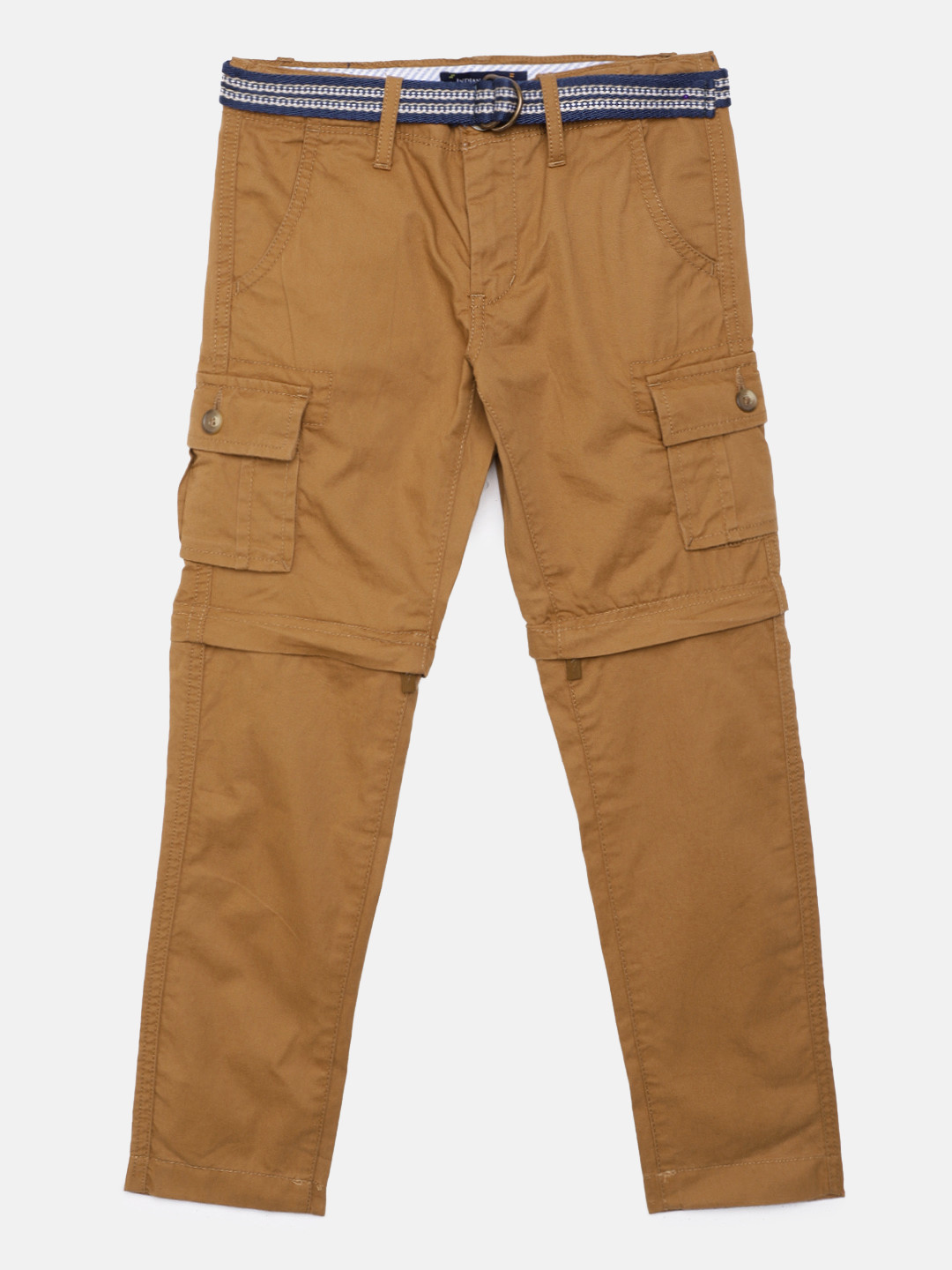 Buy Indian Terrain Boys Khaki Slim Fit Pure Cotton Cargo Trousers