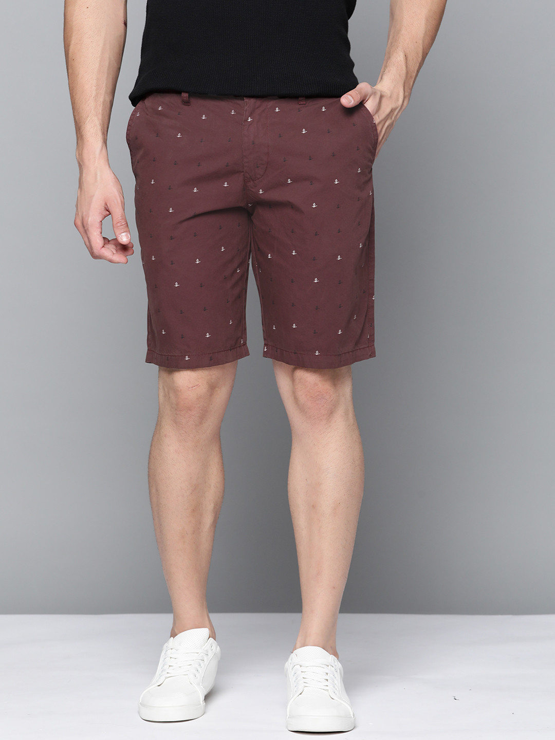 Buy Mast & Harbour Men Burgundy Pure Cotton Conversational Printed