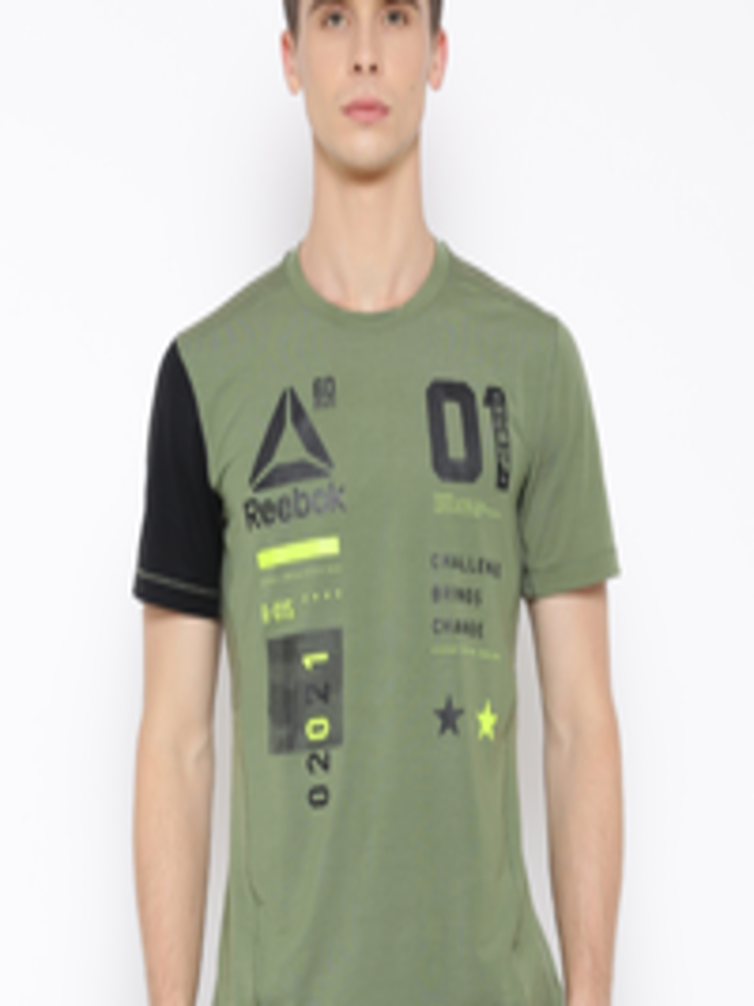 Buy Reebok Olive Green OS ACTIV Graphic Print Slim Training T Shirt ...