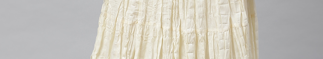 Buy Fabindia Women Off White Crinkle Pure Cotton Tiered A Line Skirt ...