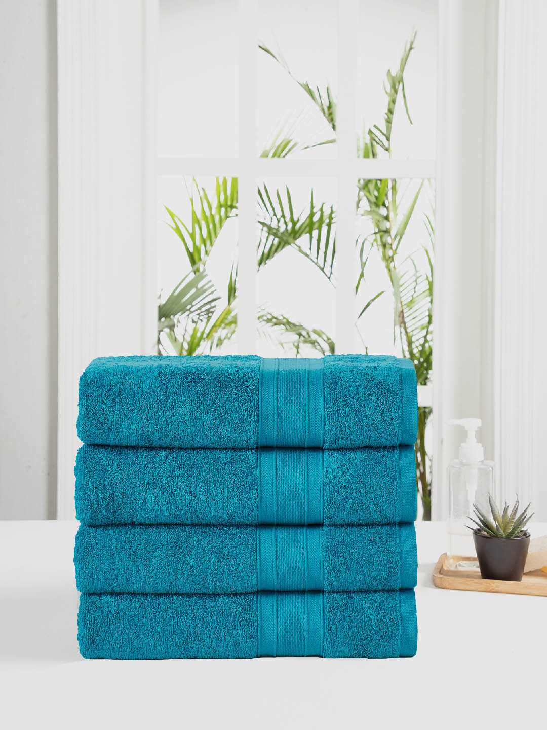 Buy MYTRIDENT Teal Green Set Of 4 500 GSM Pure Cotton Bath Towels