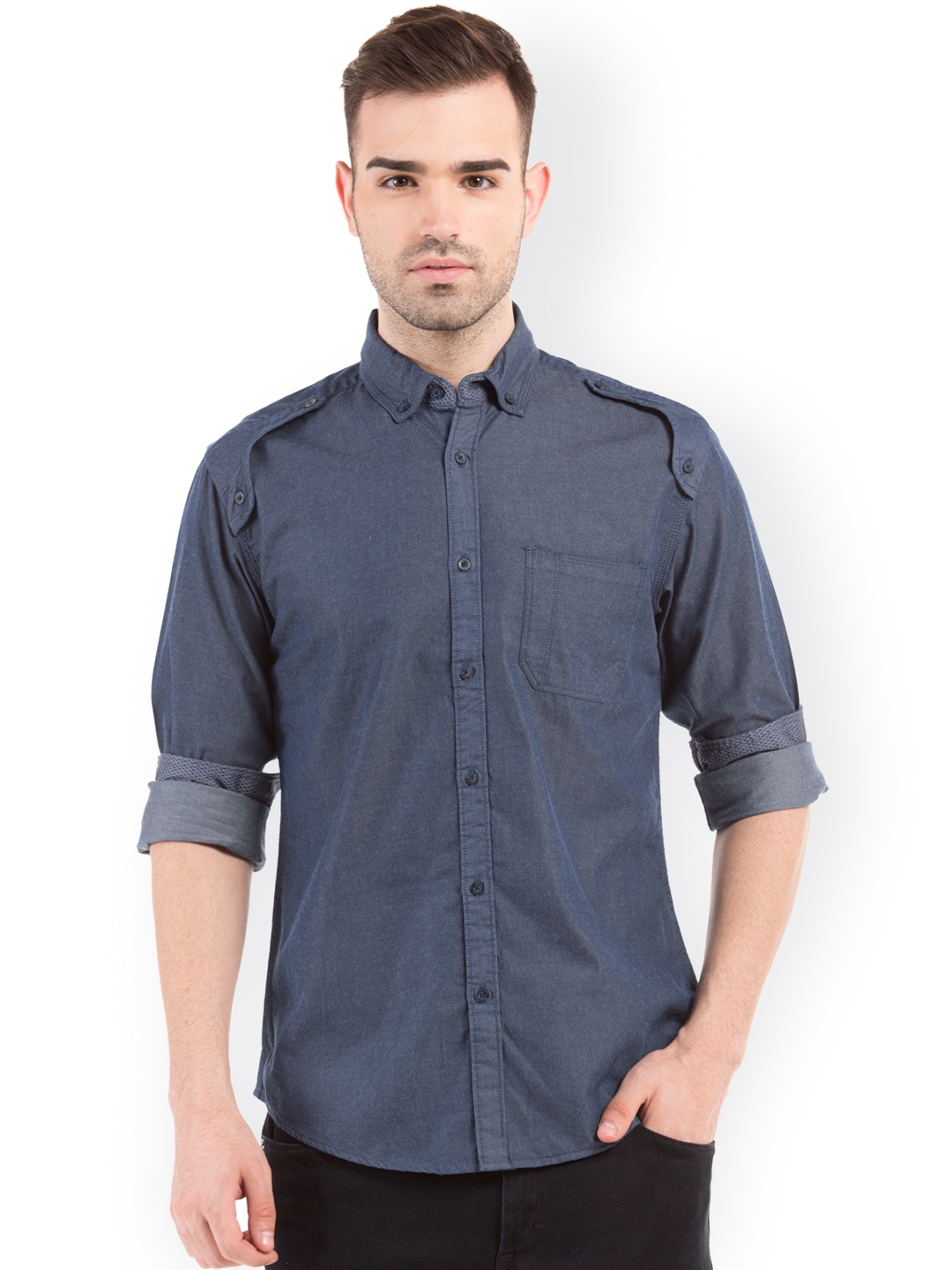 Buy SHUFFLE Blue Slim Fit Casual Shirt - Shirts for Men 1440241 | Myntra