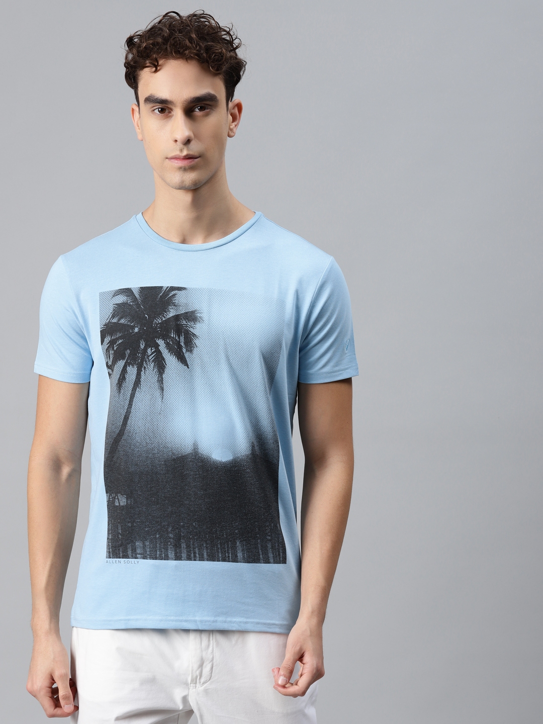 Buy Allen Solly Men Blue & Black Printed Slim Fit T Shirt - Tshirts for ...