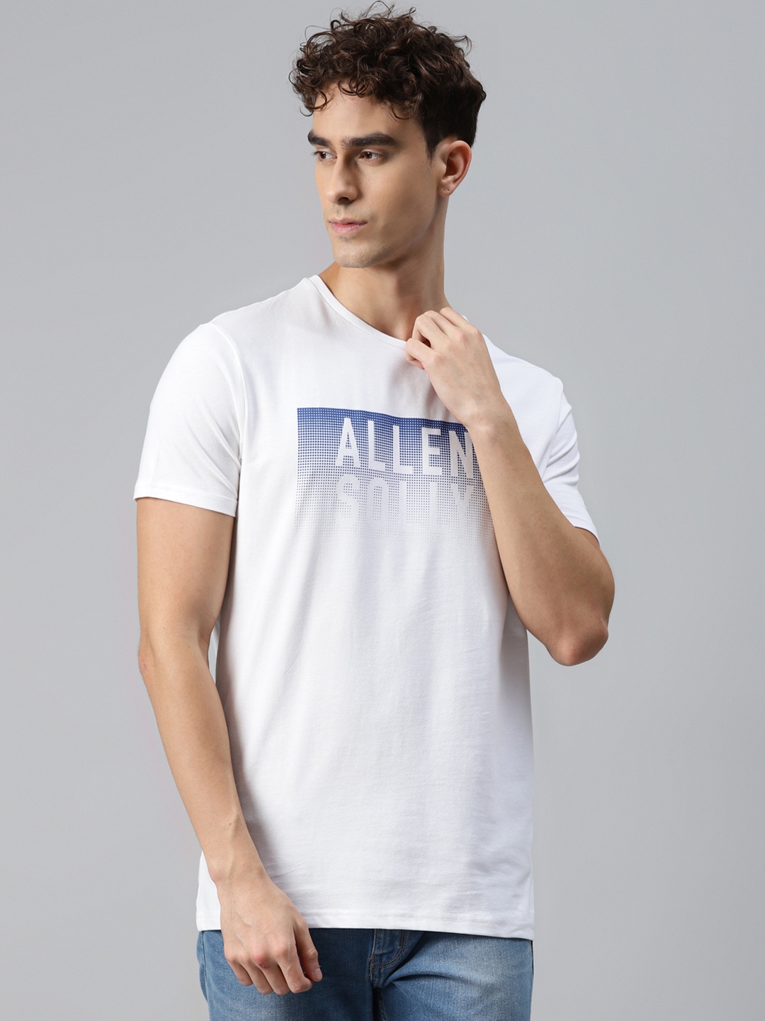 Buy Allen Solly Men White & Blue Brand Logo Printed T Shirt - Tshirts ...