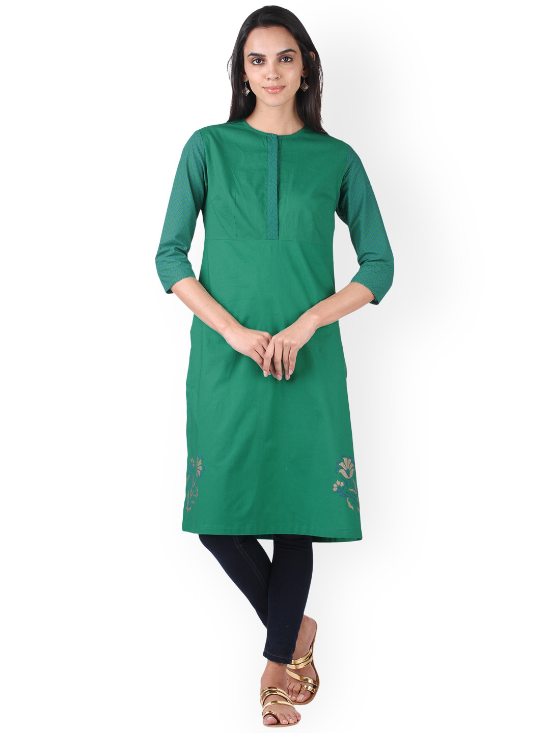 Buy 9rasa Green Kurta With Block Print Detail Kurtas for Women 1441249 Myntra