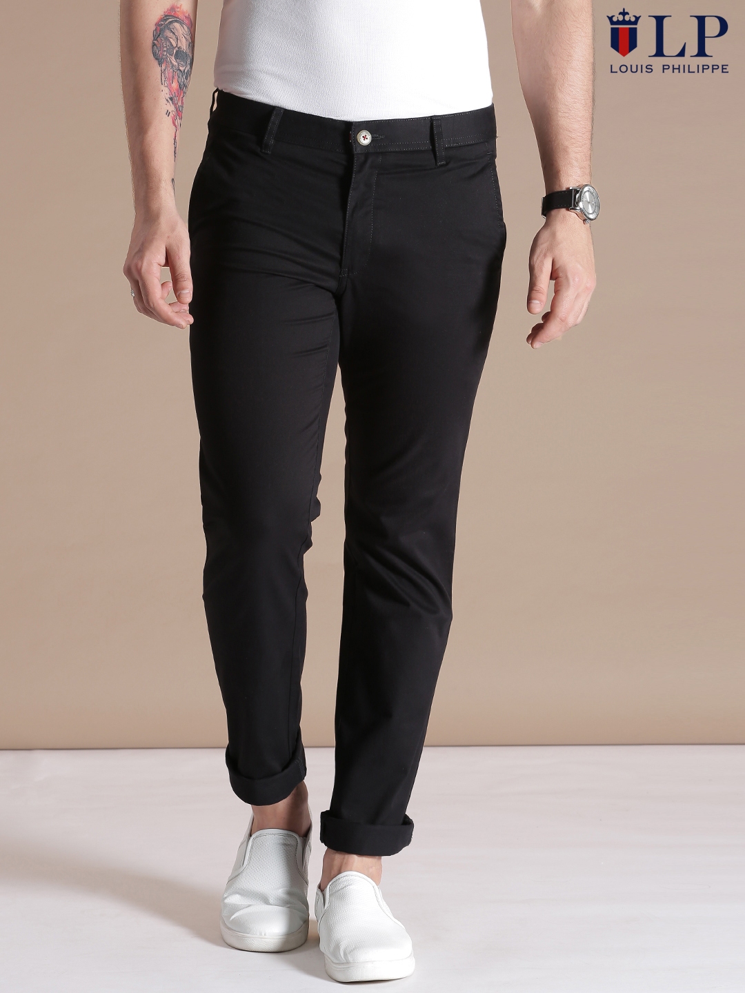 Buy Louis Philippe Sport Black Steven Fit Casual Trousers - Trousers for Men 1441967 | Myntra