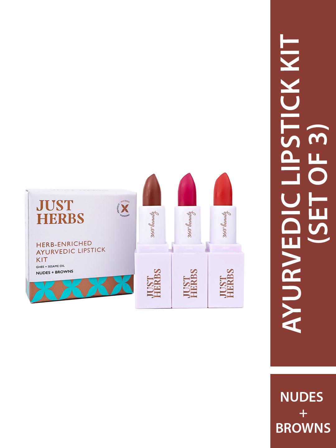 Buy Just Herbs Set Of 3 Half Size Lipstick Kit Peachy Coral Rose Pink