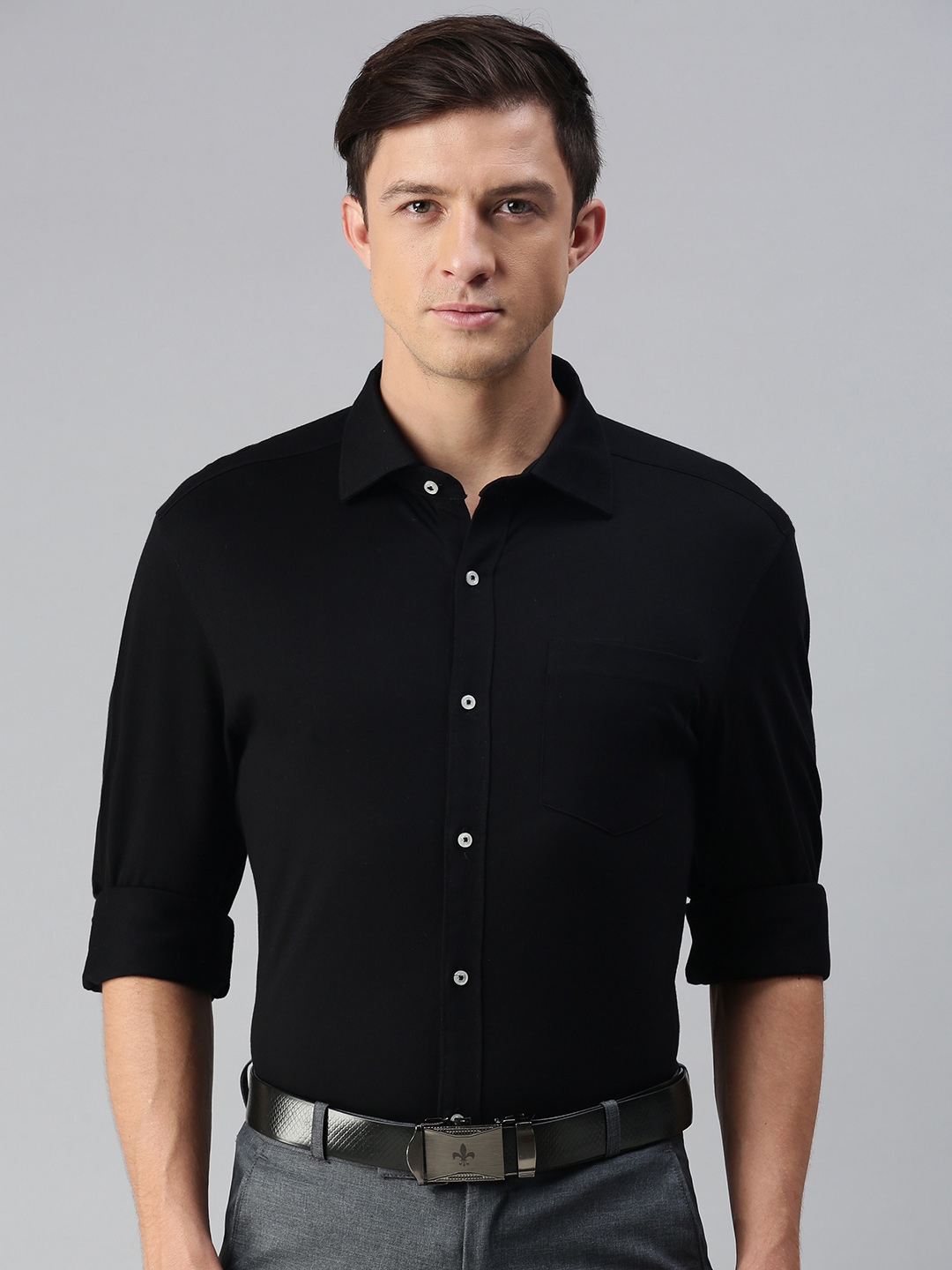 Buy Raymond Men Black Slim Fit Pure Cotton Semiformal Shirt - Shirts ...