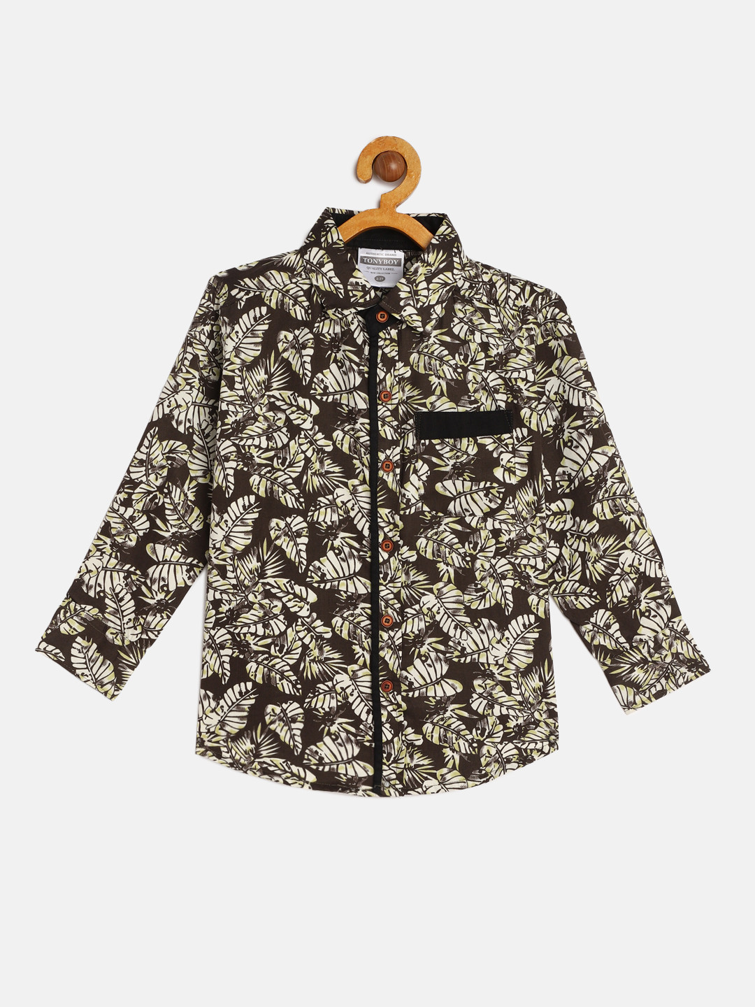 Boys Brown Solid Cotton T-shirt