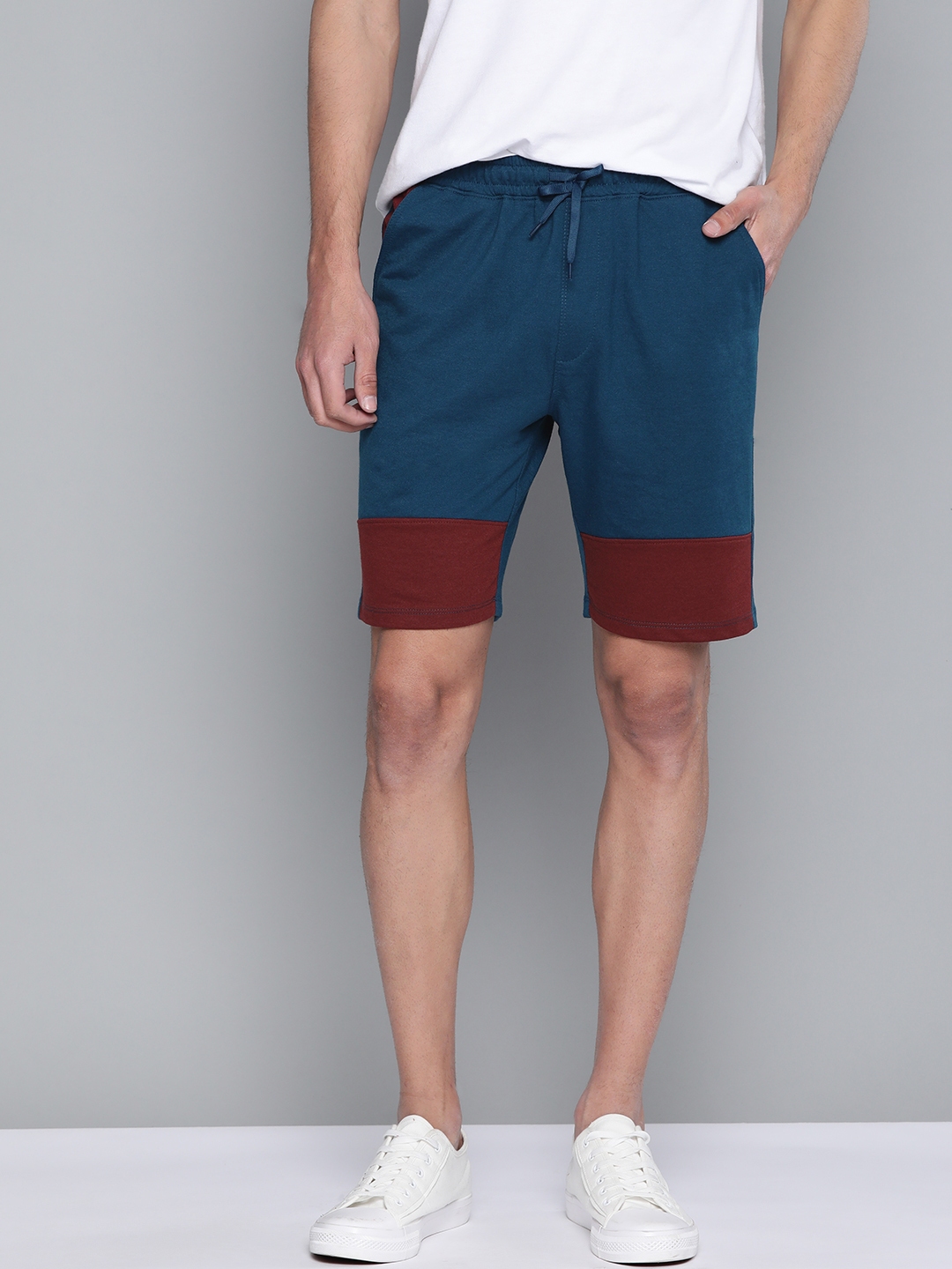 Buy Mast & Harbour Men Teal Blue & Brown Colourblocked Shorts - Shorts ...