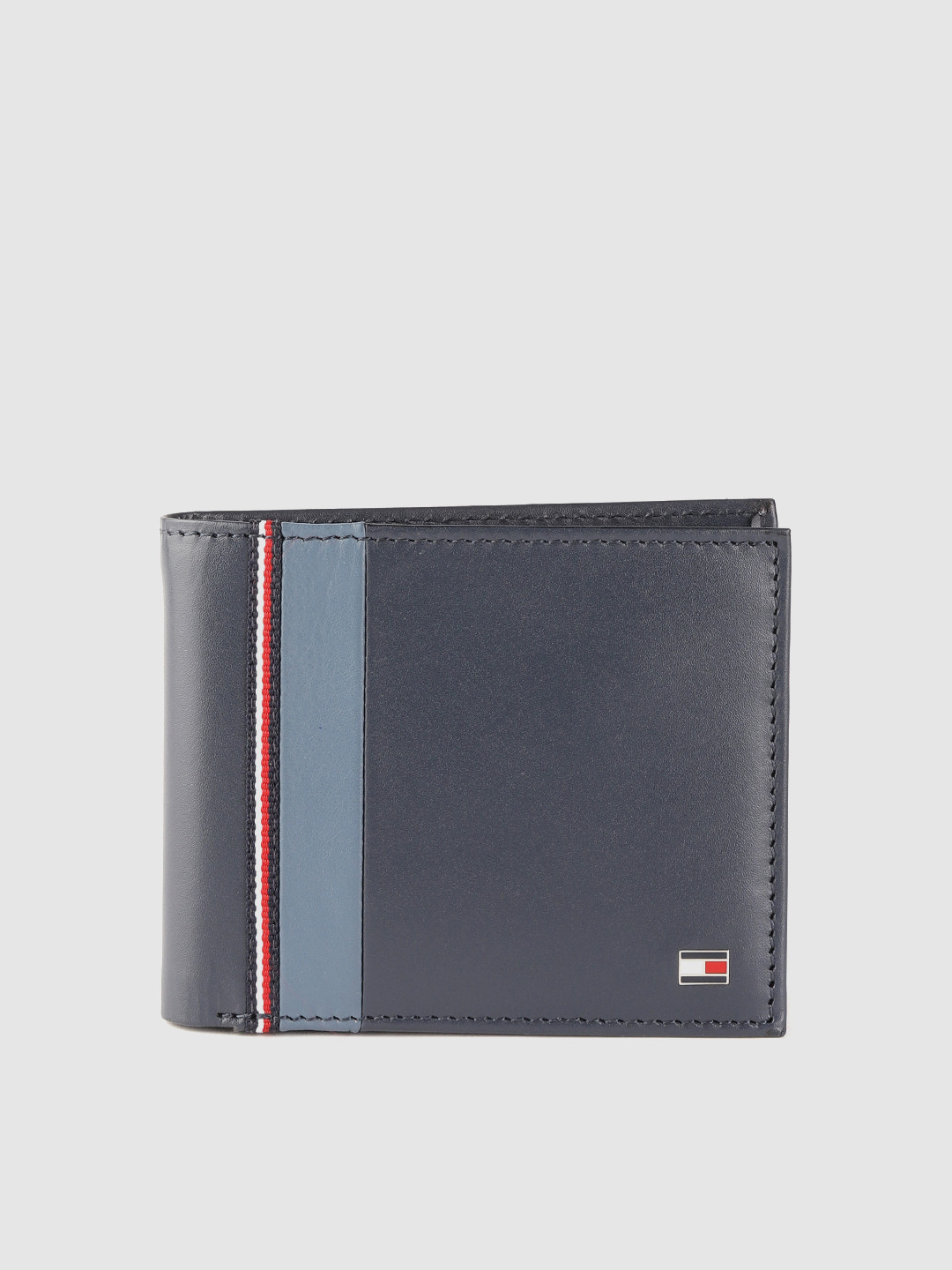 Buy Tommy Hilfiger Men Navy Blue Colourblocked Leather Two Fold Wallet