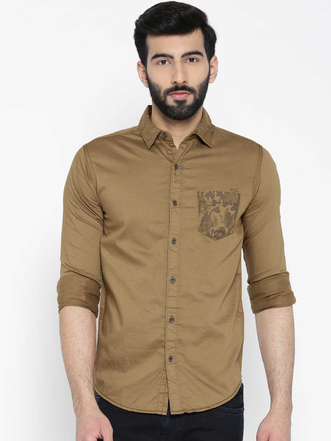 Buy Mufti Khaki Slim Fit Casual Shirt - Shirts for Men 1445215 | Myntra