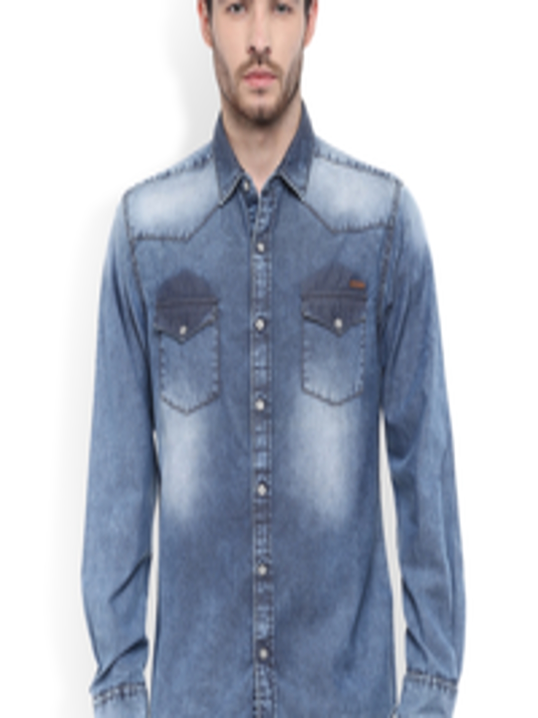 Buy Mufti Blue Washed Denim Slim Fit Casual Shirt - Shirts for Men ...