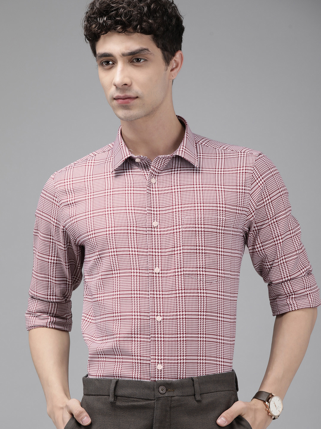 Buy Blackberrys Men Maroon India Slim Fit Tartan Checked Smart Casual
