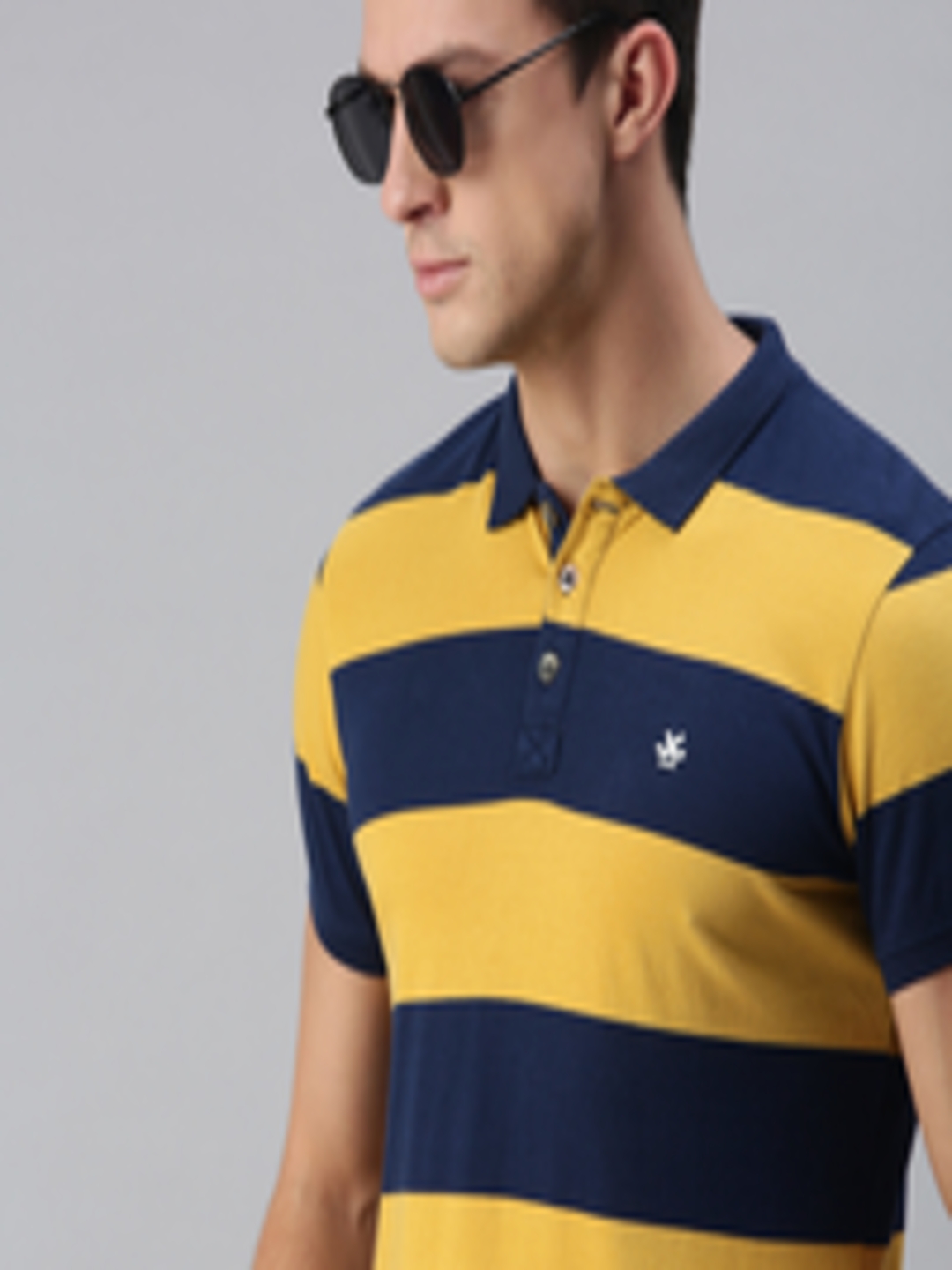 Buy WROGN Men Yellow & Navy Blue Striped Polo Collar T Shirt - Tshirts ...
