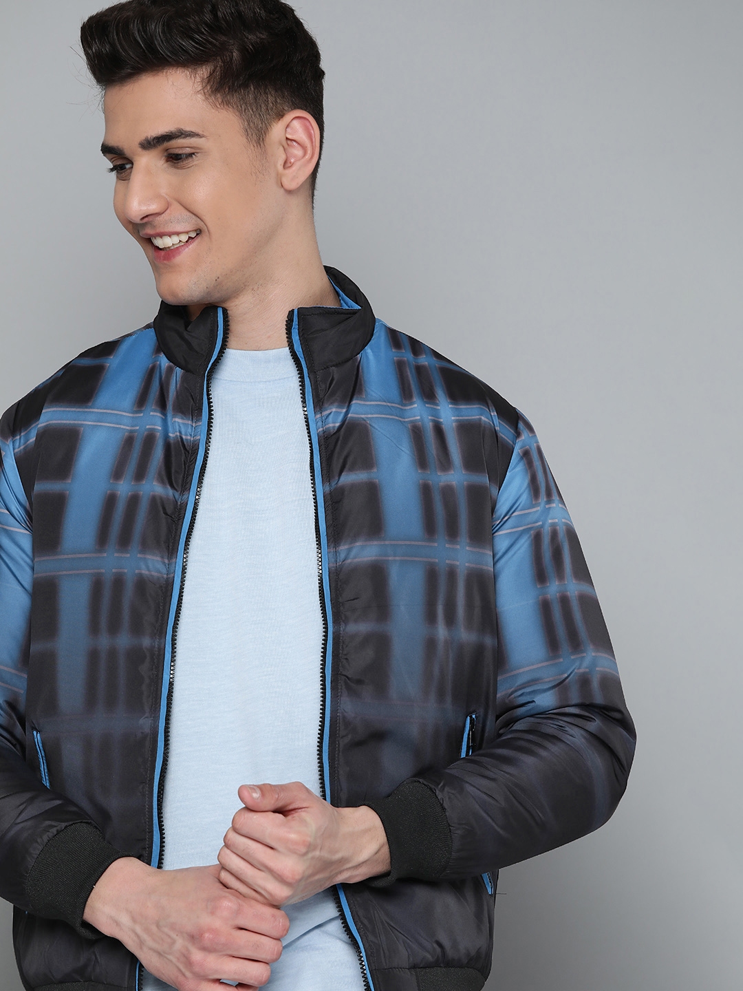 Buy HERE&NOW Men Black & Blue Ombre Padded Jacket - Jackets for Men 14462814 | Myntra
