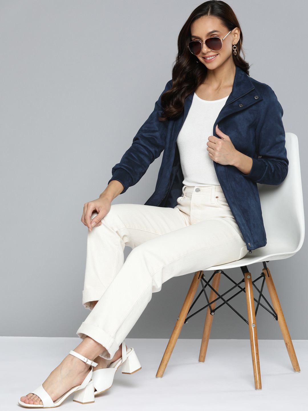 Buy HERE&NOW Women Navy Blue Solid Tailored Jacket Jackets for Women