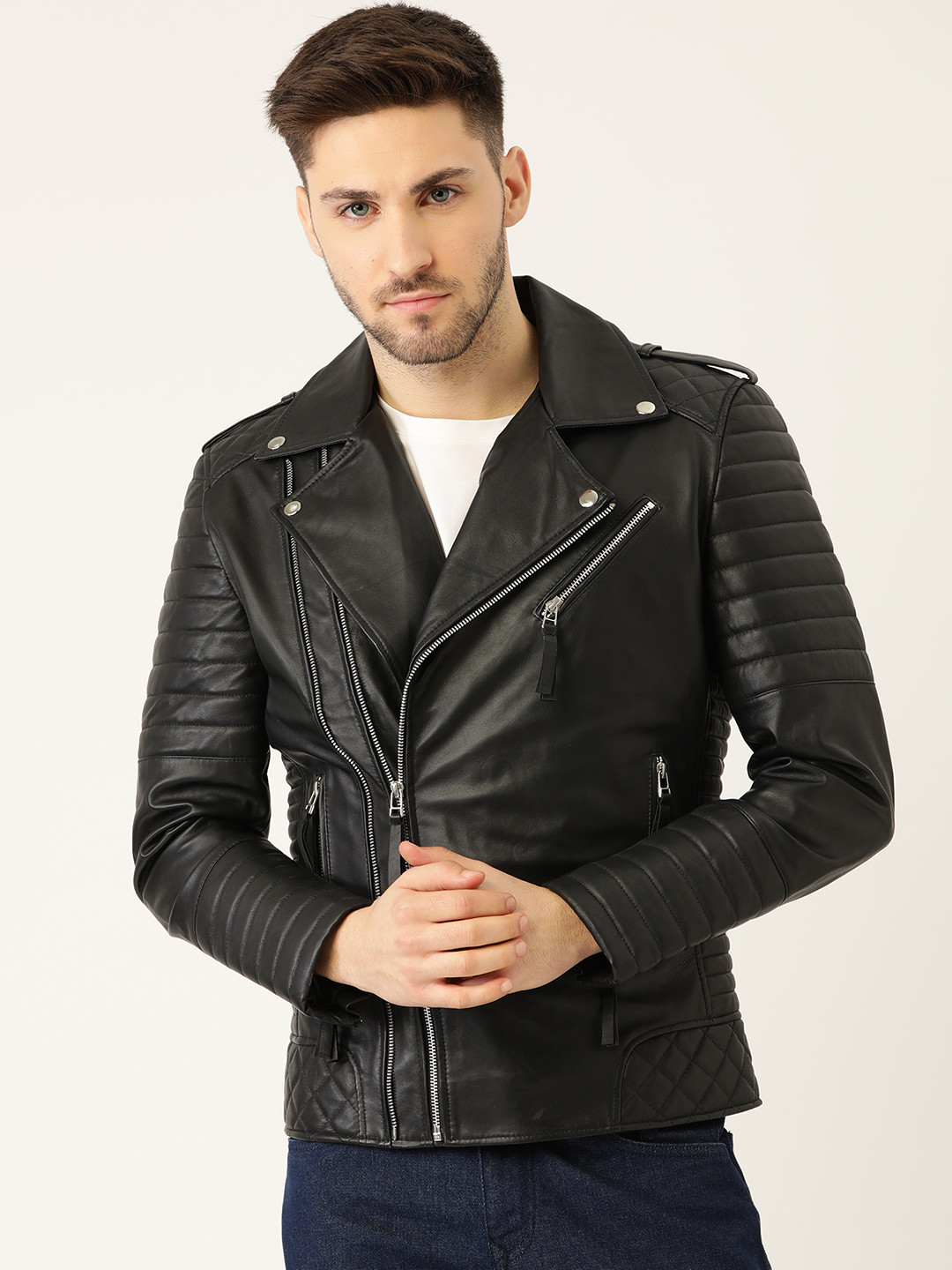 Buy Leather Retail Men Black Faux Leather Biker Jacket Jackets for
