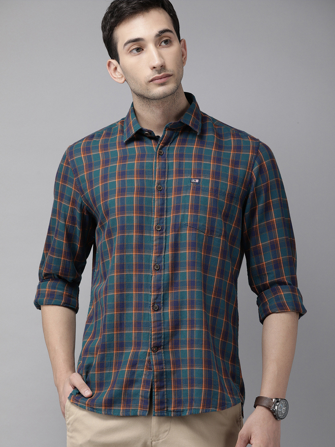 Buy Arrow Sport Men Green Manhattan Slim Fit Checked Casual Shirt