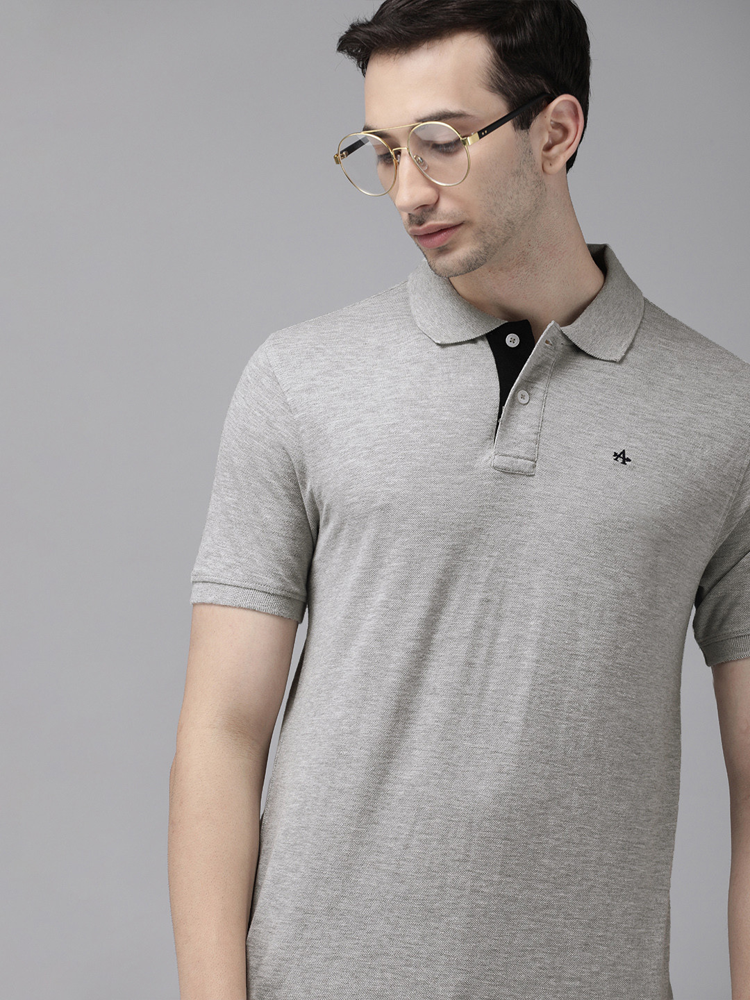 Buy Arrow Sport Men Grey Melange Solid Polo Collar Pure Cotton T Shirt