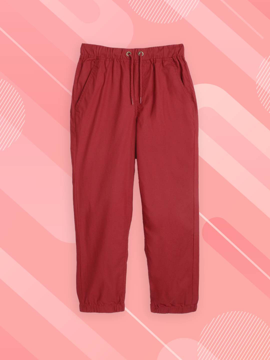 Buy YK Boys Maroon Solid Pure Cotton Woven Joggers Track Pants for