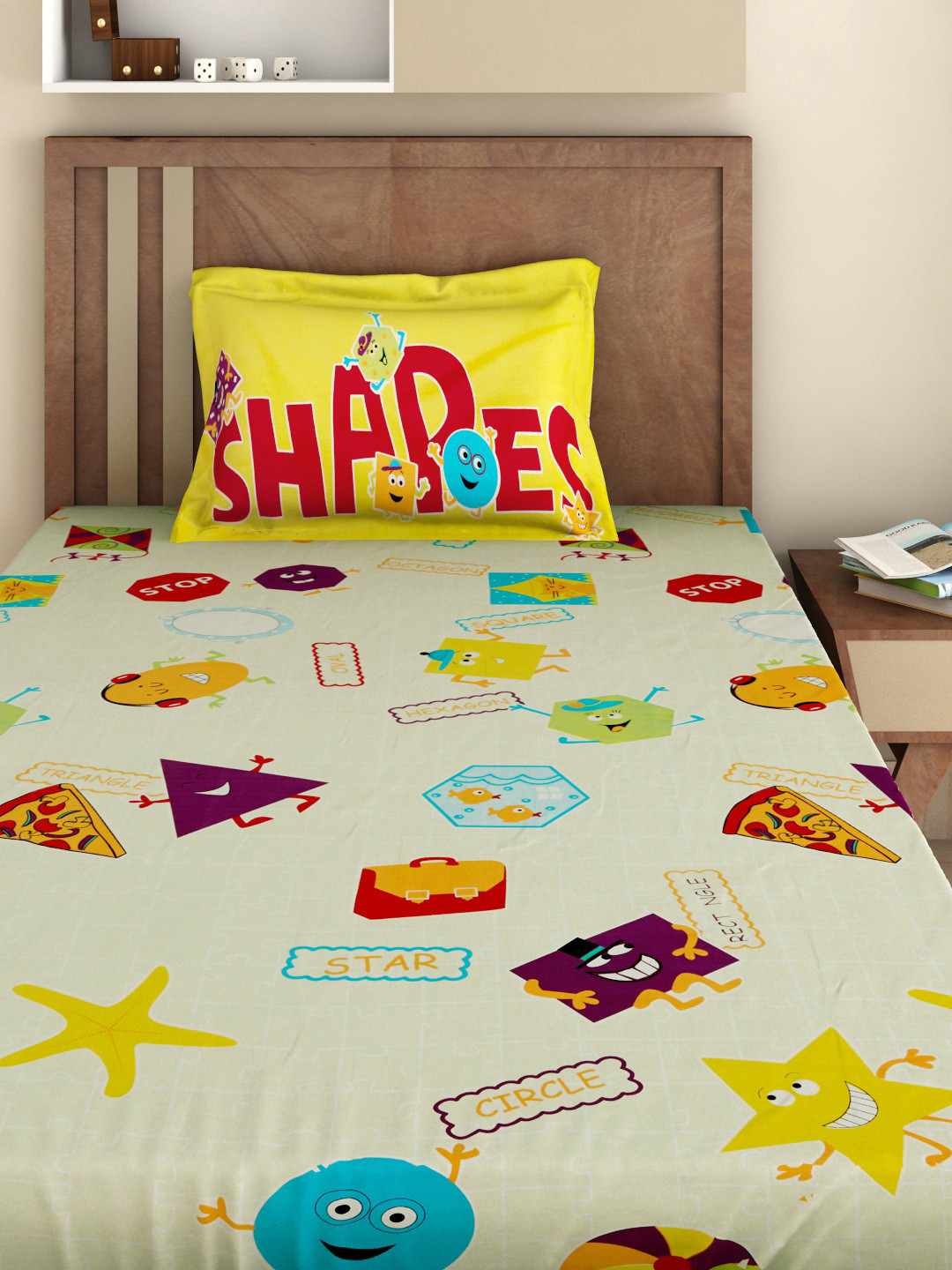 Buy BOMBAY DYEING Kids Mint Green Cotton 144 TC Single Bedsheet With 1