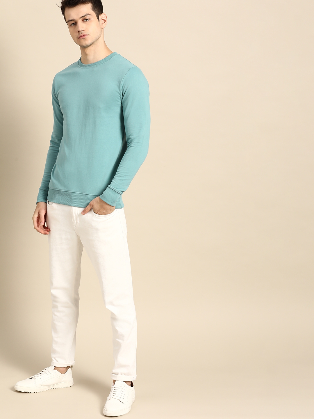 Buy Ether Men Turquoise Blue Solid Sweatshirt - Sweatshirts for Men 14470118 | Myntra