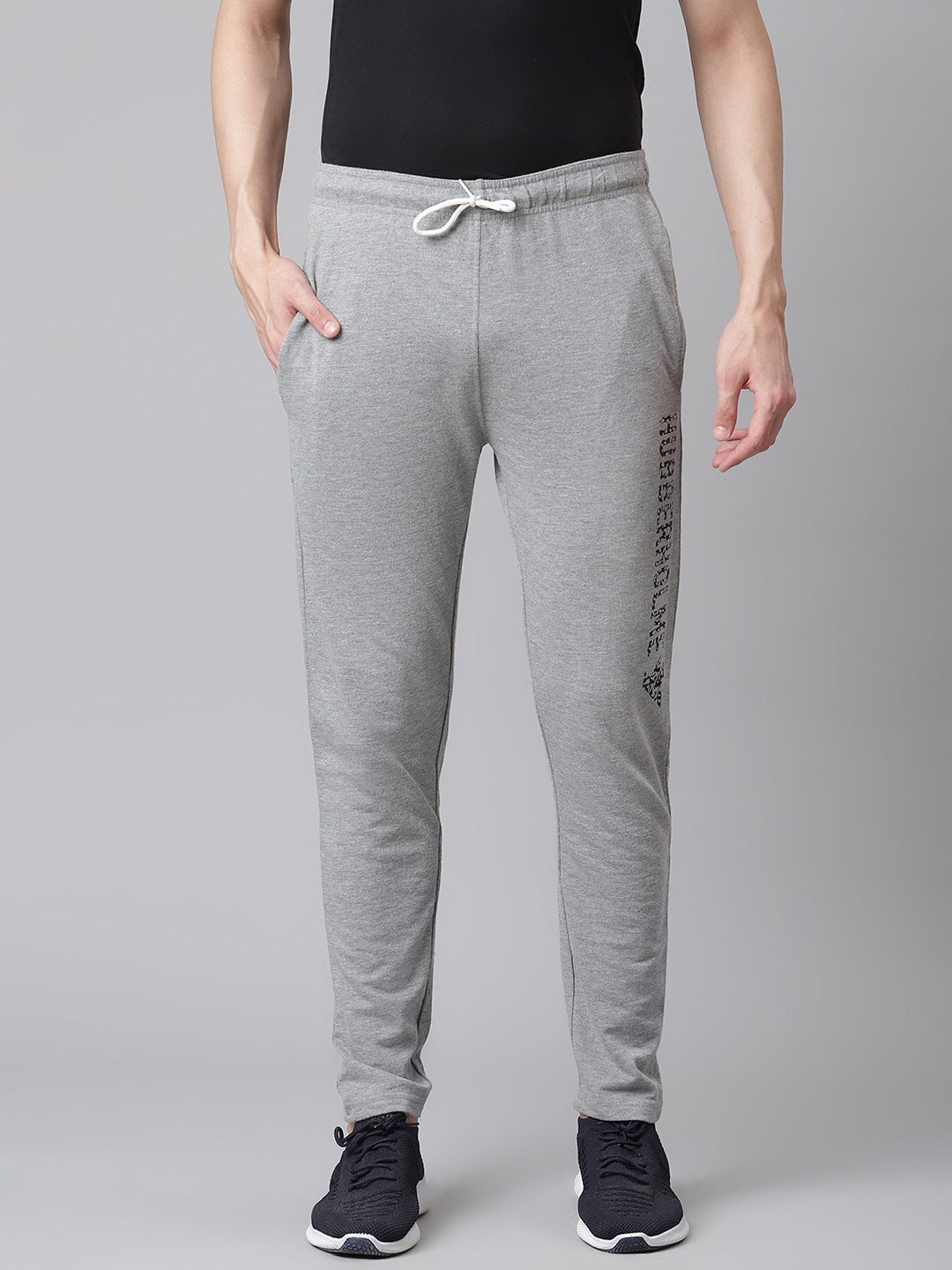 Buy Hubberholme Men Grey Brand Logo Printed Slim Fit Knitted Track