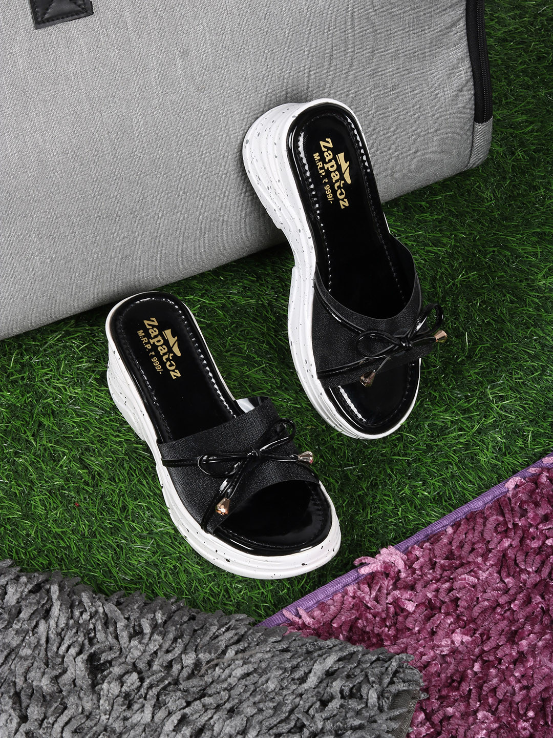 Buy ZAPATOZ Black Wedge Sandals With Bows Heels for Women 14477976