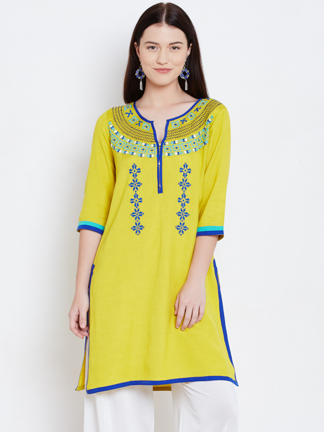 Luminous Lime Embroidered Kurta Set main image 1