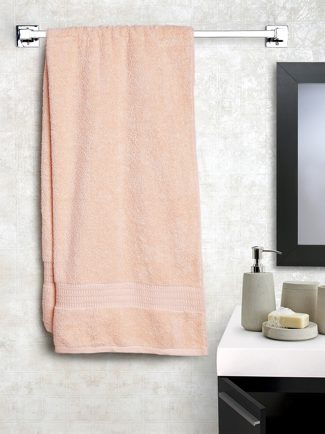 Buy BOMBAY DYEING Peach Coloured Cotton 650 GSM Bath Towel Bath