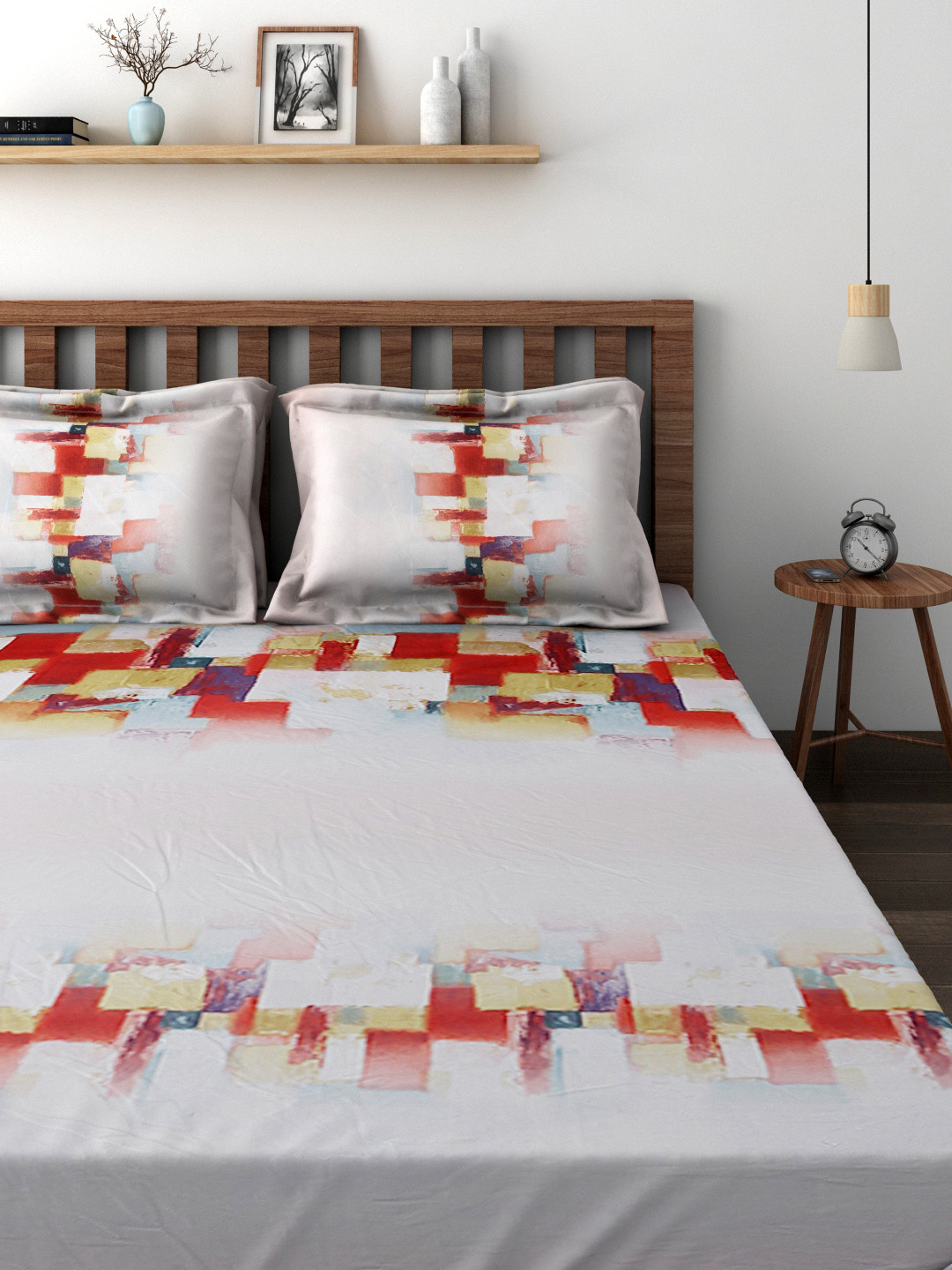 Buy Raymond Home Off White 210 TC Cotton Double Bedsheet With 4 Pillow