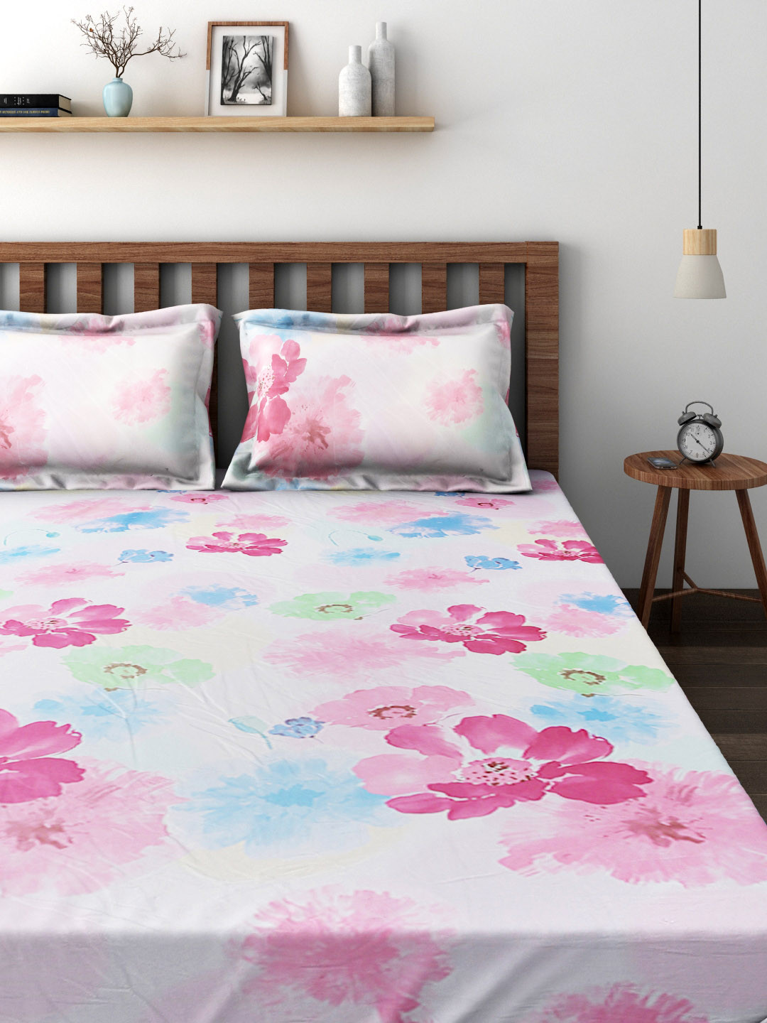 Buy Raymond Home White 300 TC Cotton Double Bedsheet With 2 Pillow