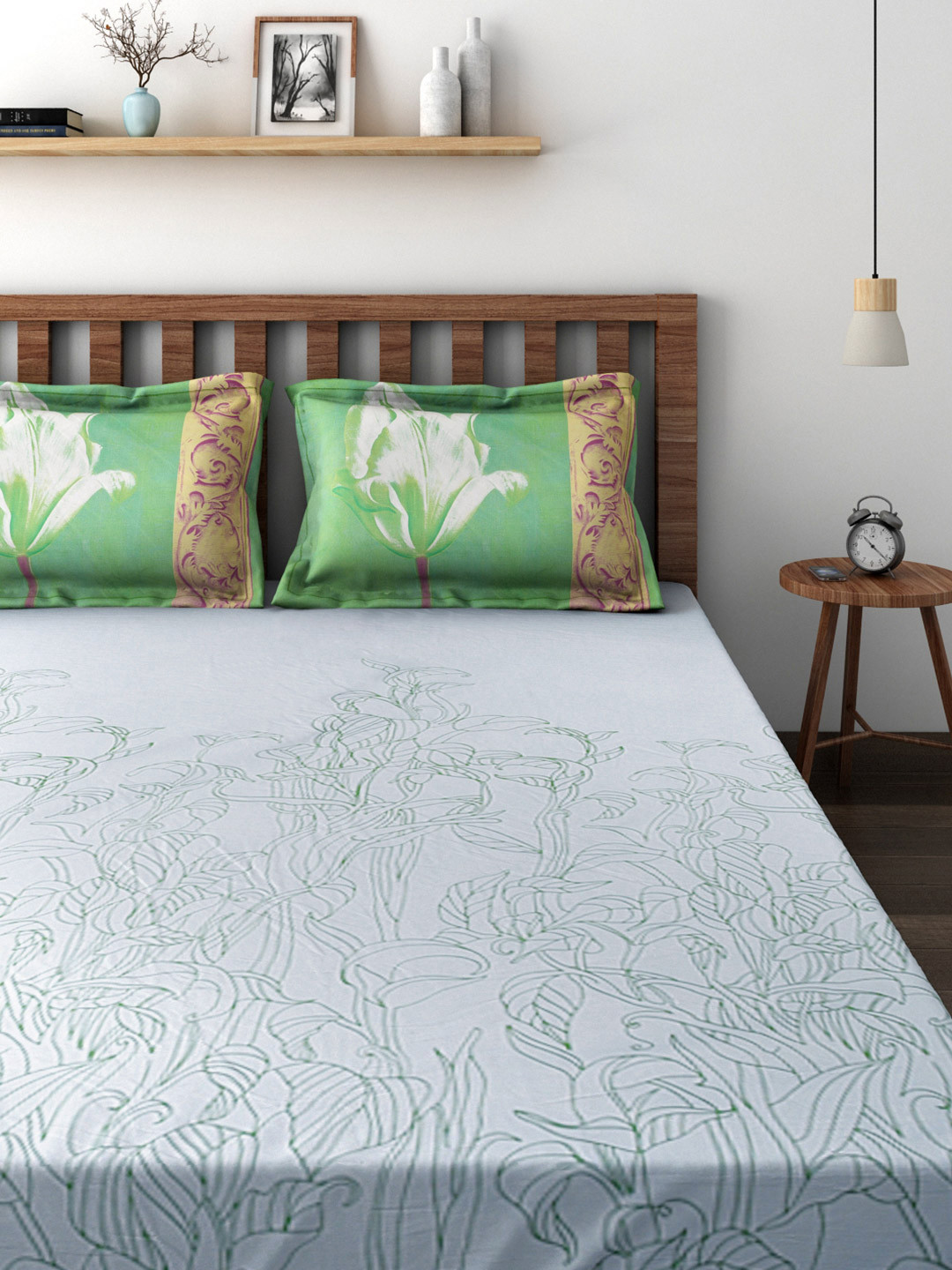 Buy Raymond Home Blue 210 TC Cotton Double Bedsheet With 2 Pillow