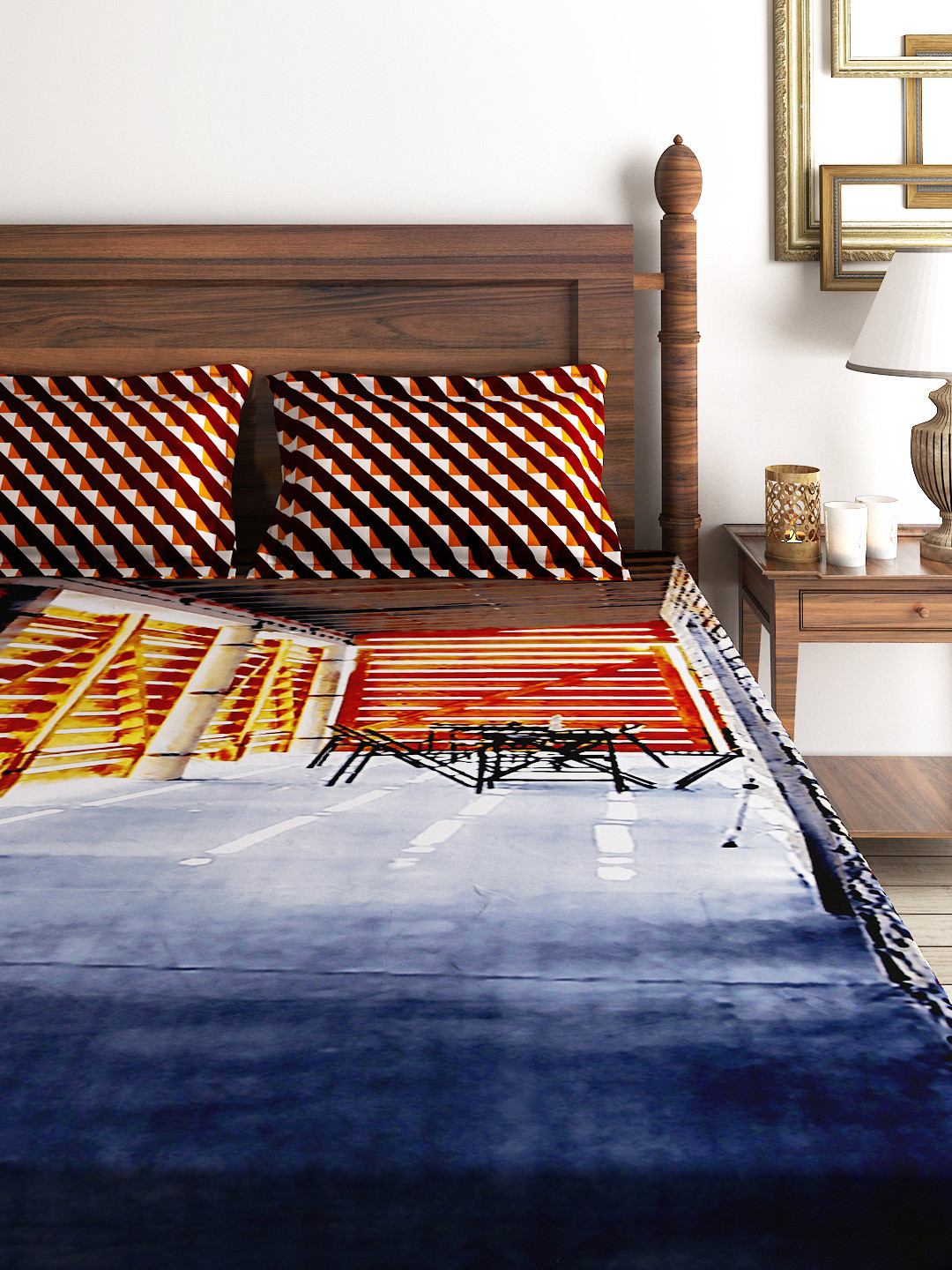 Buy Raymond Home Multicoloured 210 TC Cotton Double Bedsheet With 2