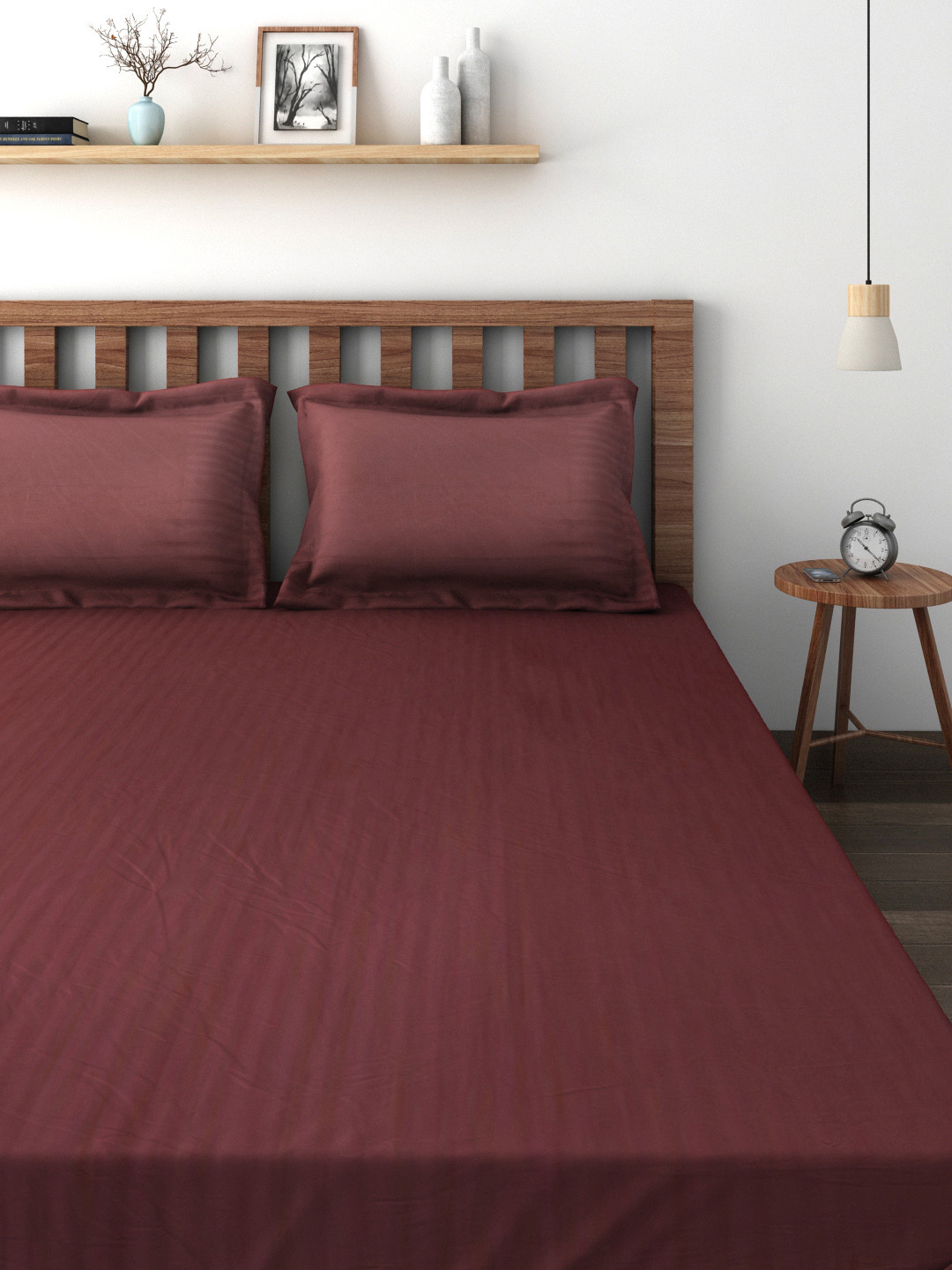Buy Raymond Home Burgundy 210 TC Cotton Double Bedsheet With 2 Pillow