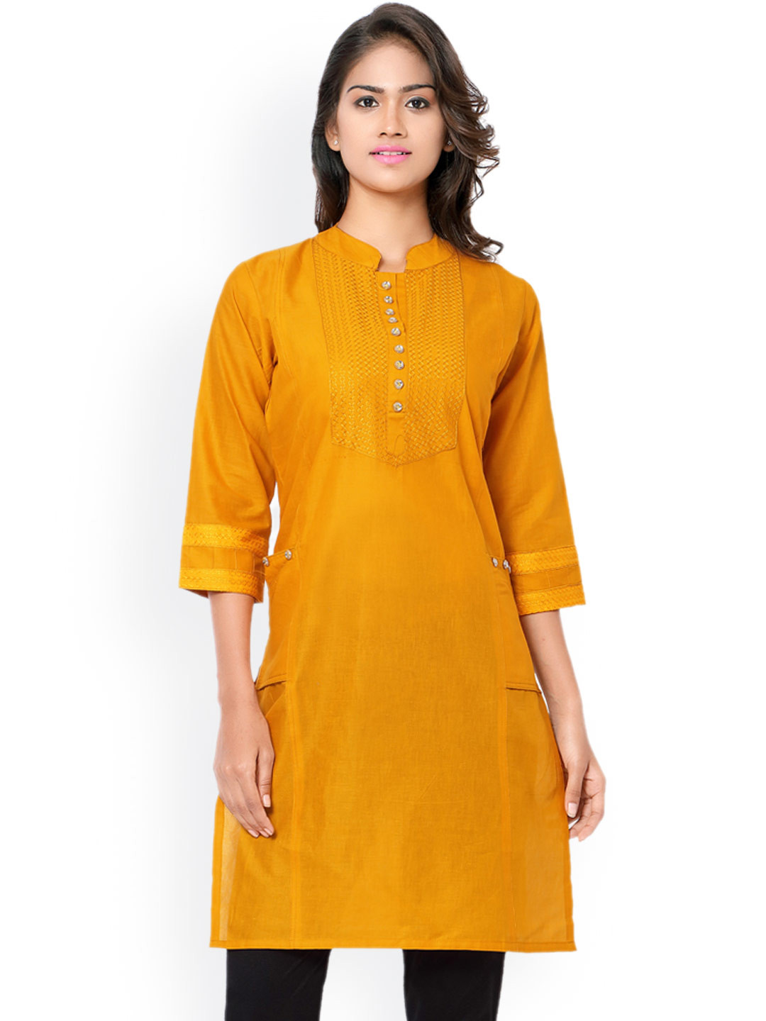 Buy Kvsfab Mustard Yellow Embroidered Kurta Kurtas for Women 1448888 Myntra
