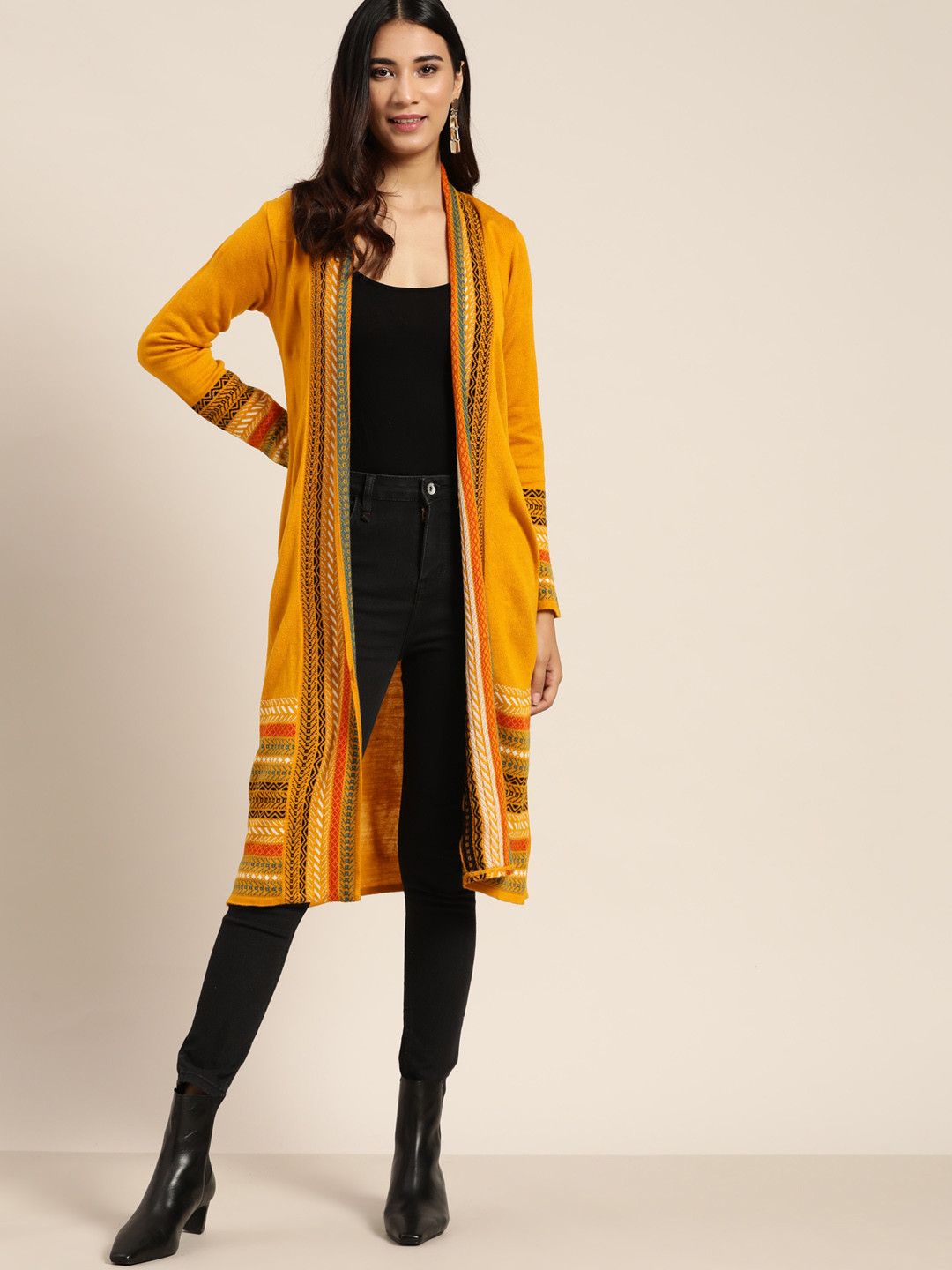 Buy Sangria Women Mustard Yellow Solid Longline Shrug Shrug for Women