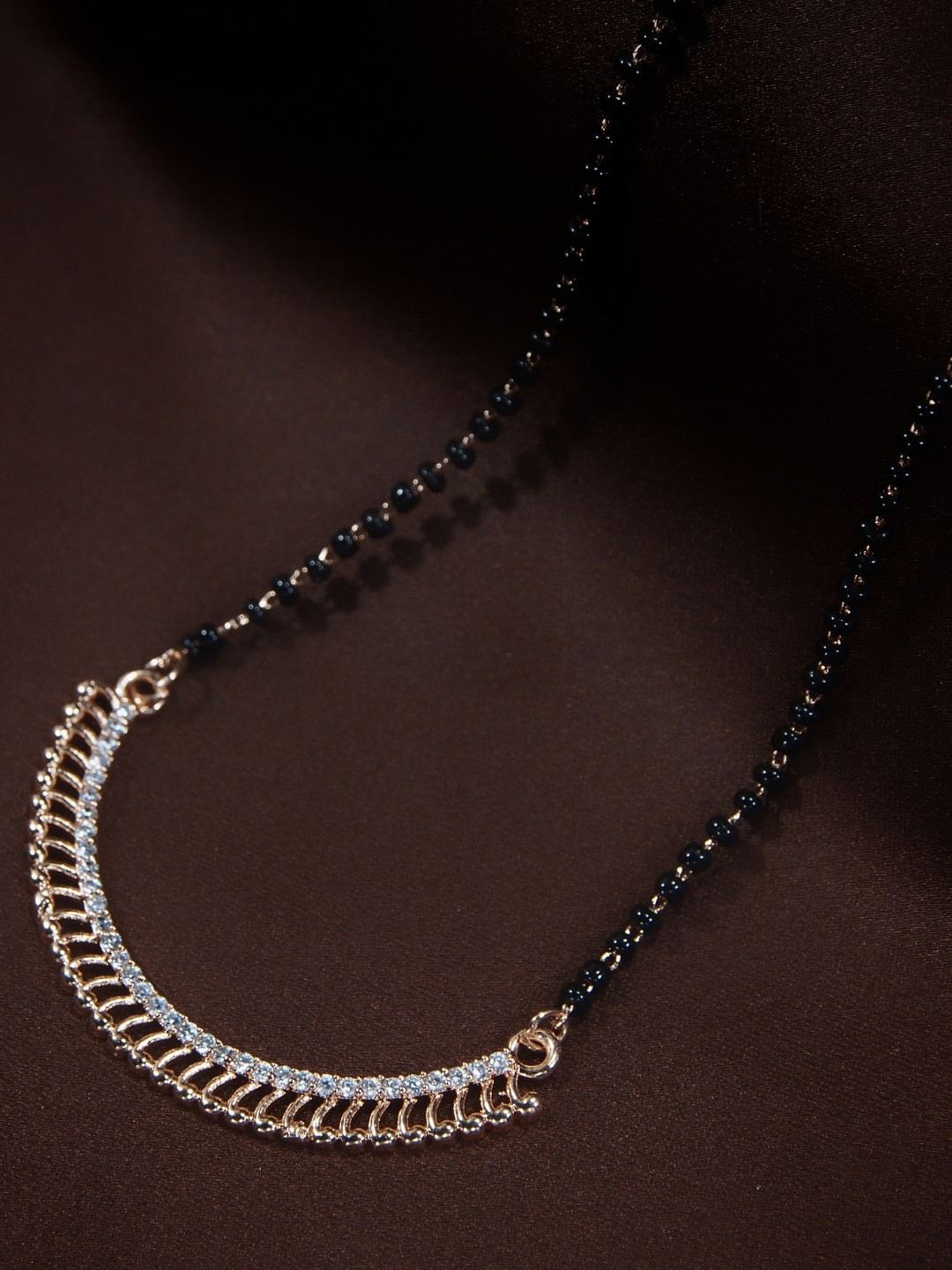 Buy I Jewels Rose Gold Plated & Black Studded Mangalsutra Mangalsutra