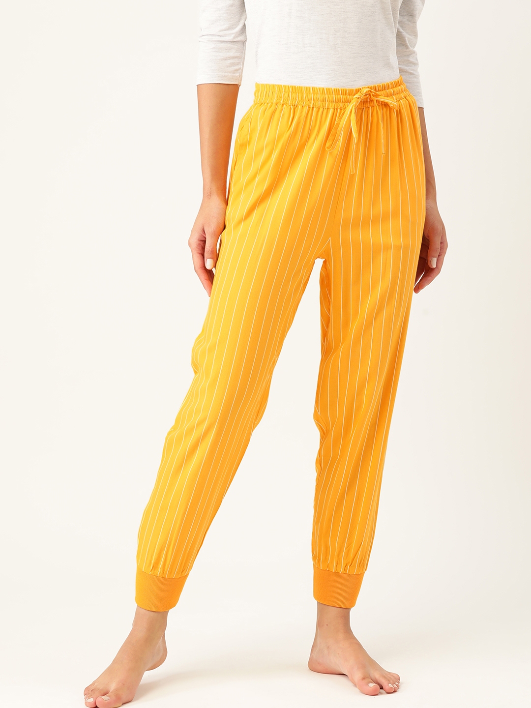 Buy ETC Women Yellow & White Striped Jogger Style Lounge Pants - Lounge ...