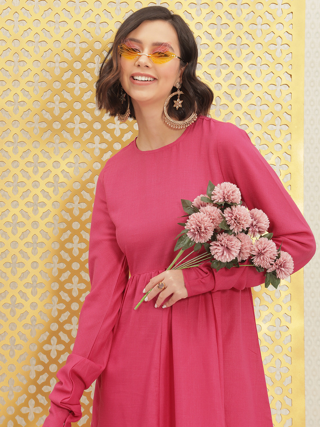 Buy Ode By House Of Pataudi Women Pink Solid Pleated Kurta Kurtas for