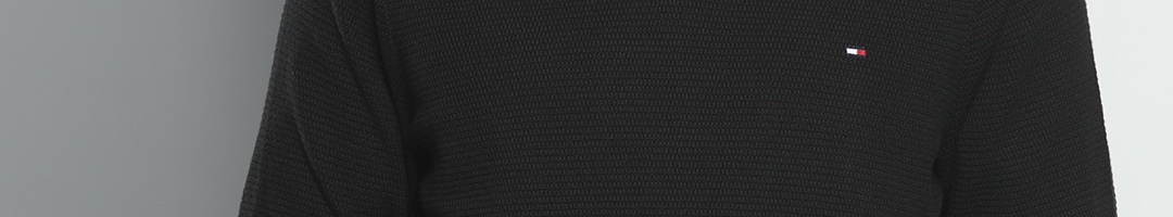 Buy Tommy Hilfiger Men Black Self Design Ribbed Pullover - Sweaters for ...