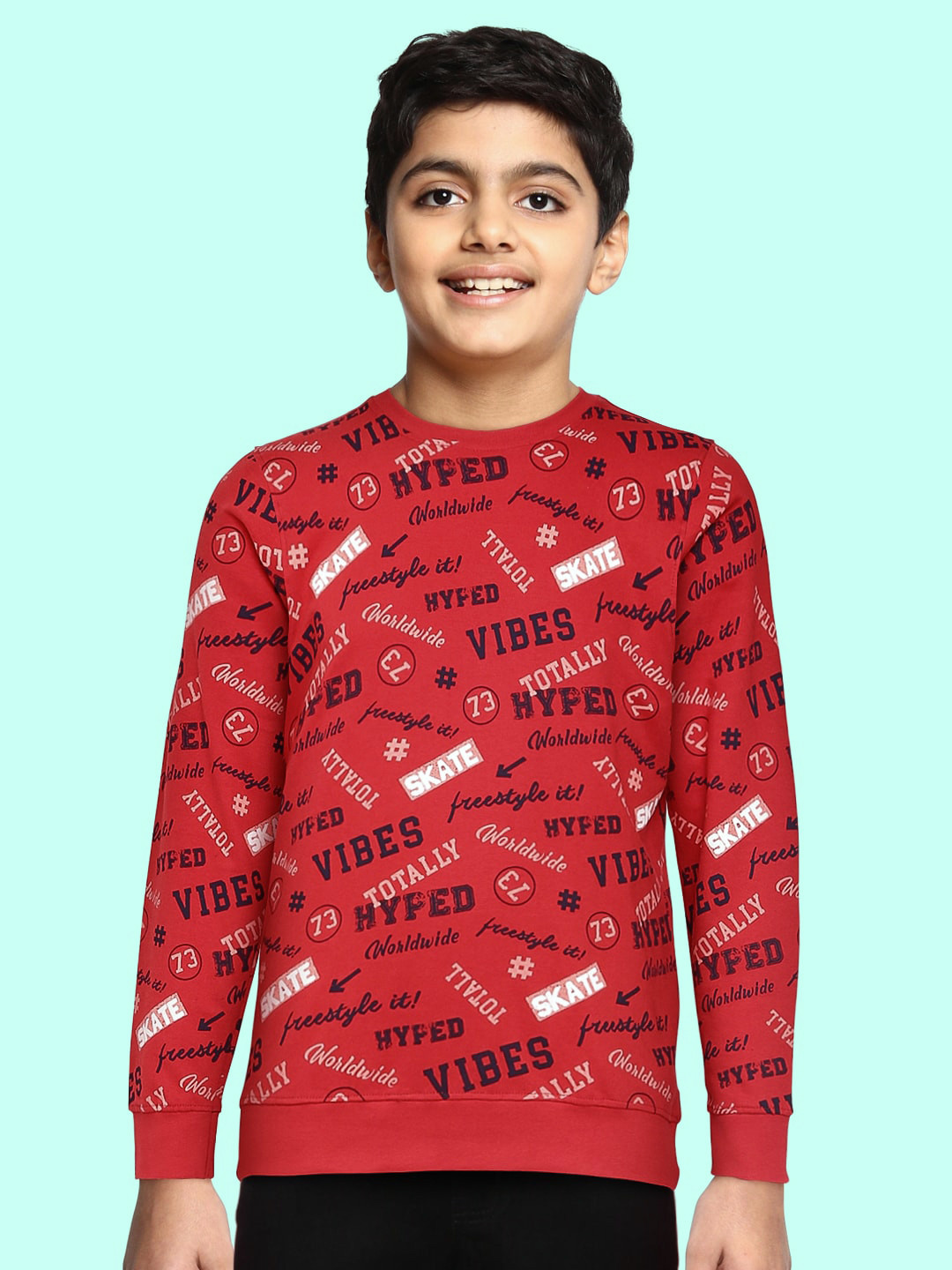 Buy Cherokee Boys Red Printed Pure Cotton Sweatshirt Sweatshirts for