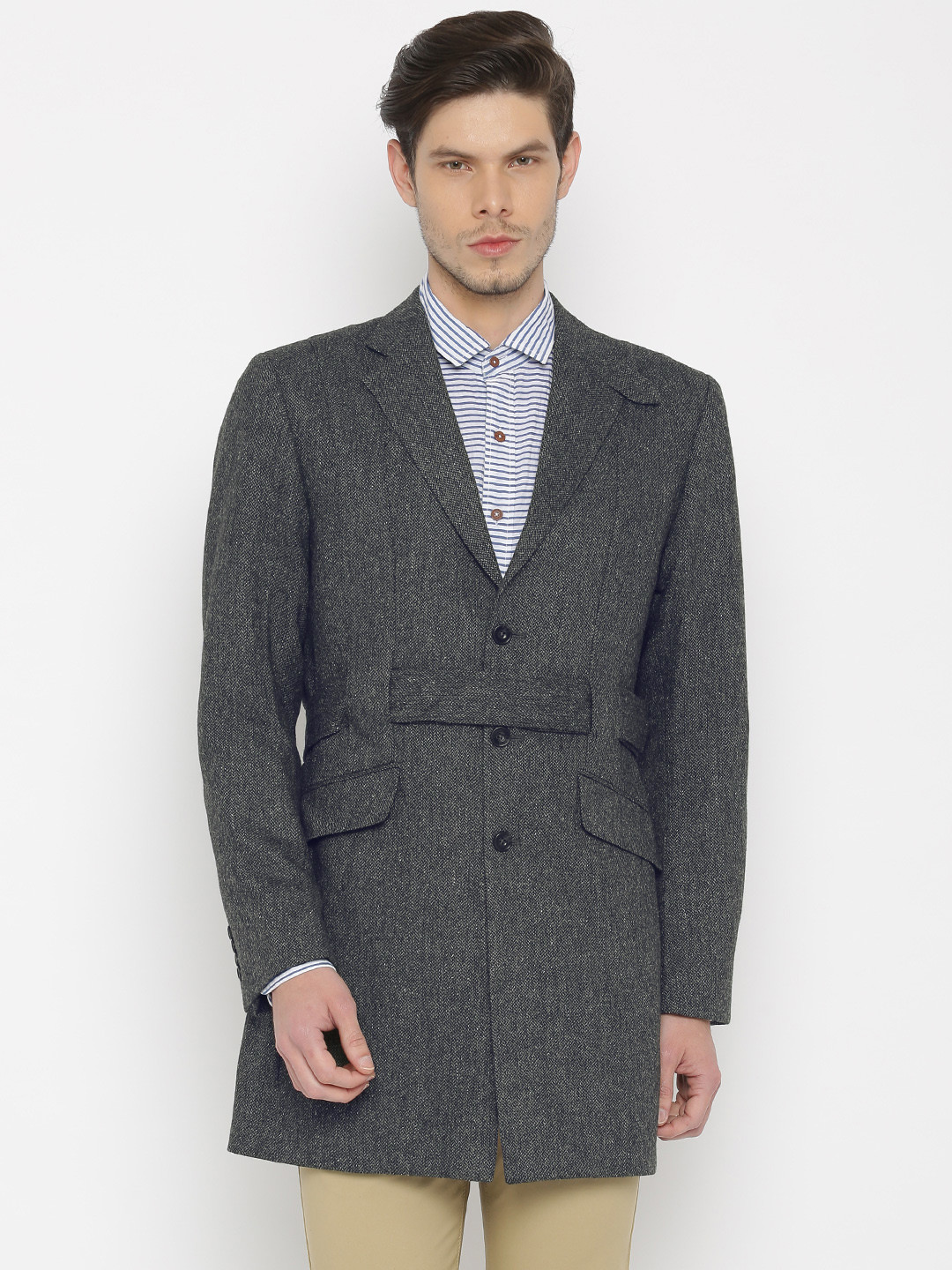 Buy Theme Charcoal Grey Woollen Slim Fit Coat Coats for Men 1451755
